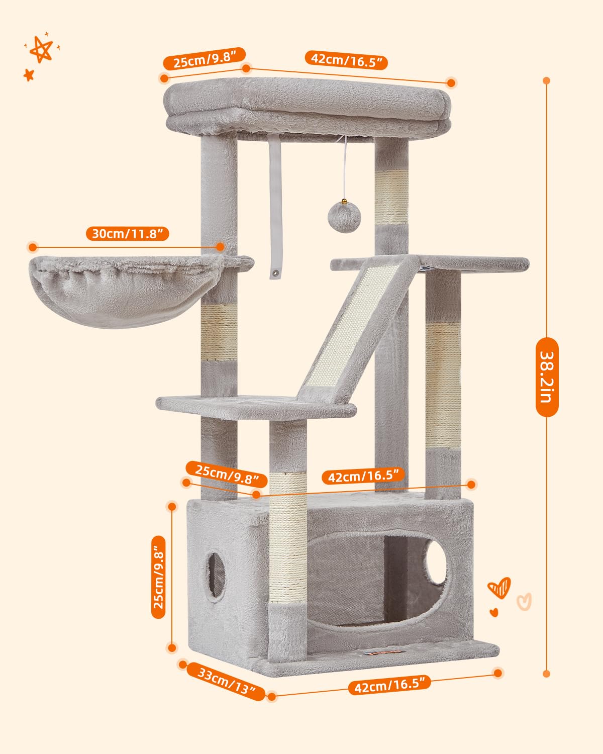 Taoqimiao Cat Tree,38.2-Inch Cat Tower For Indoor Cats,Suitable For Kittens With Luxurious Cat Condo With Adjustable Baskets And
