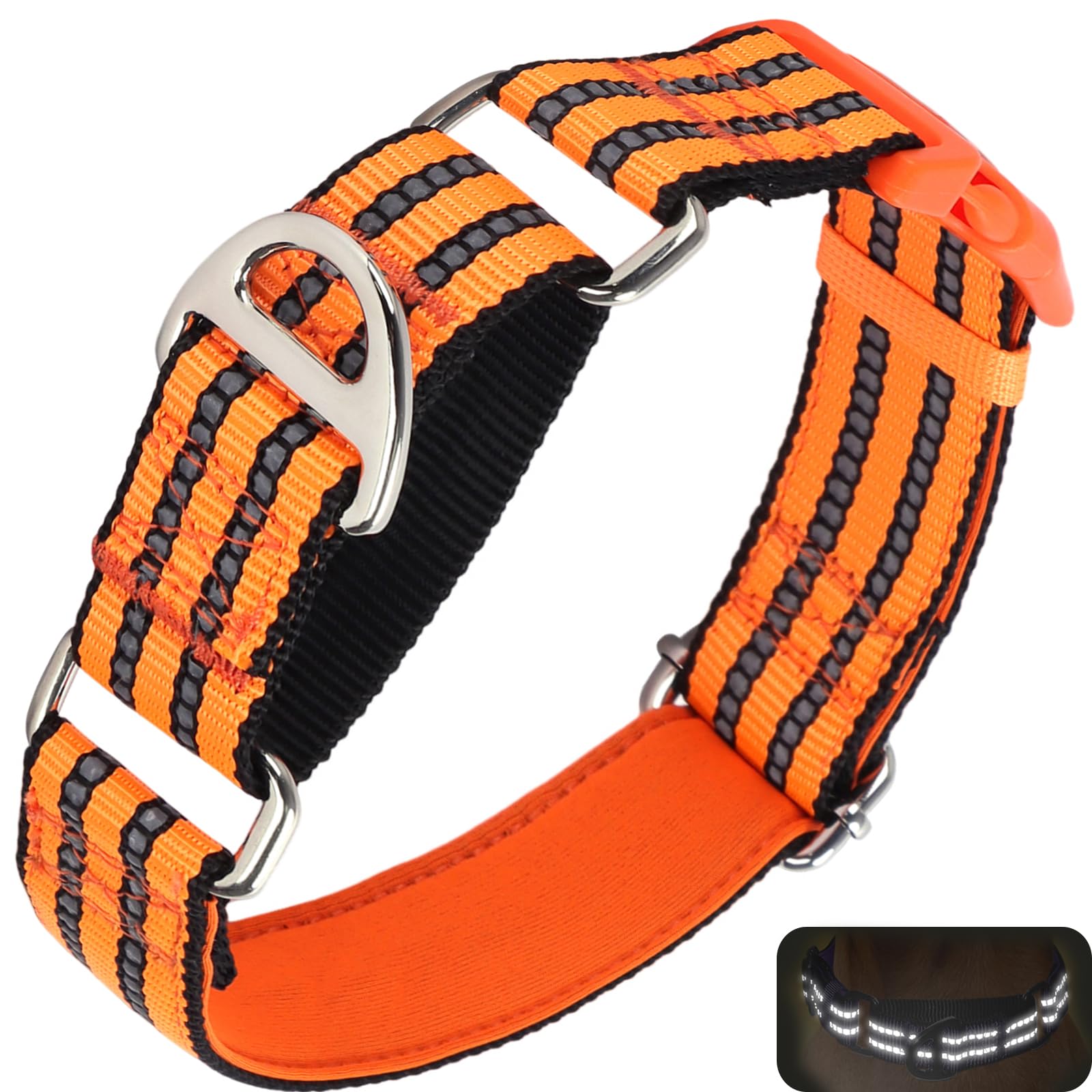 Onefojojo Martingale Dog Collars For Dogs, Reflective Nylon Dog Collar With Quick Release Buckle Adjustable Training, Walking, H