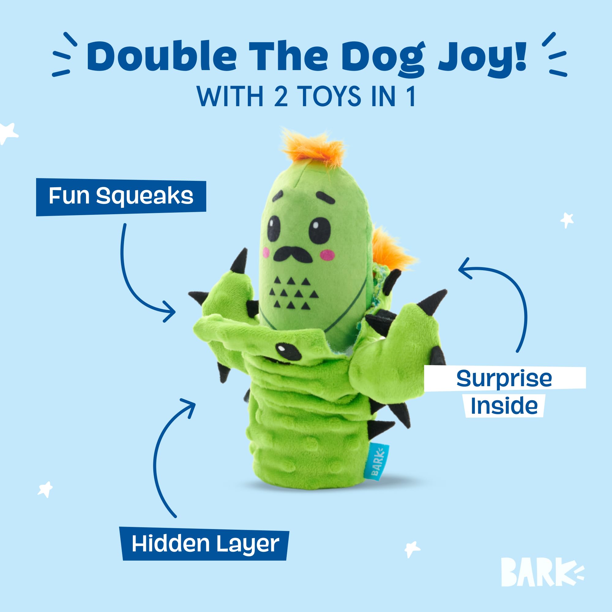 Barkbox 2 in 1 Interactive Plush Dog Toy - Rip and Reveal Toy for Dogs and Puppies - Stimulating Squeaky Pet Toys | Prickly Pete