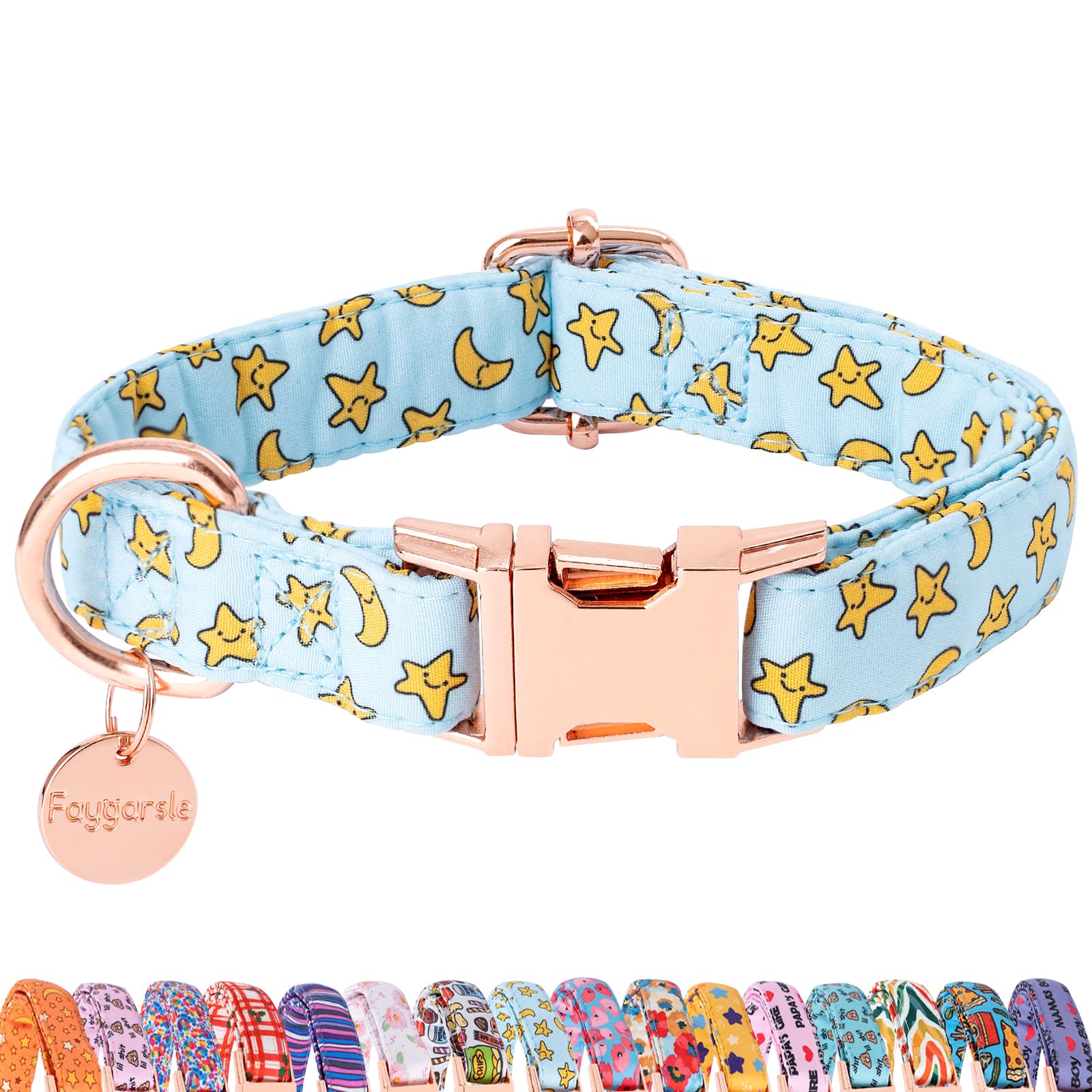 Faygarsle Blue Stars Moon Pattern Dog Collar For Small Medium Large Dogs Cute Puppy Collars For Female Dogs For Summer Spring We