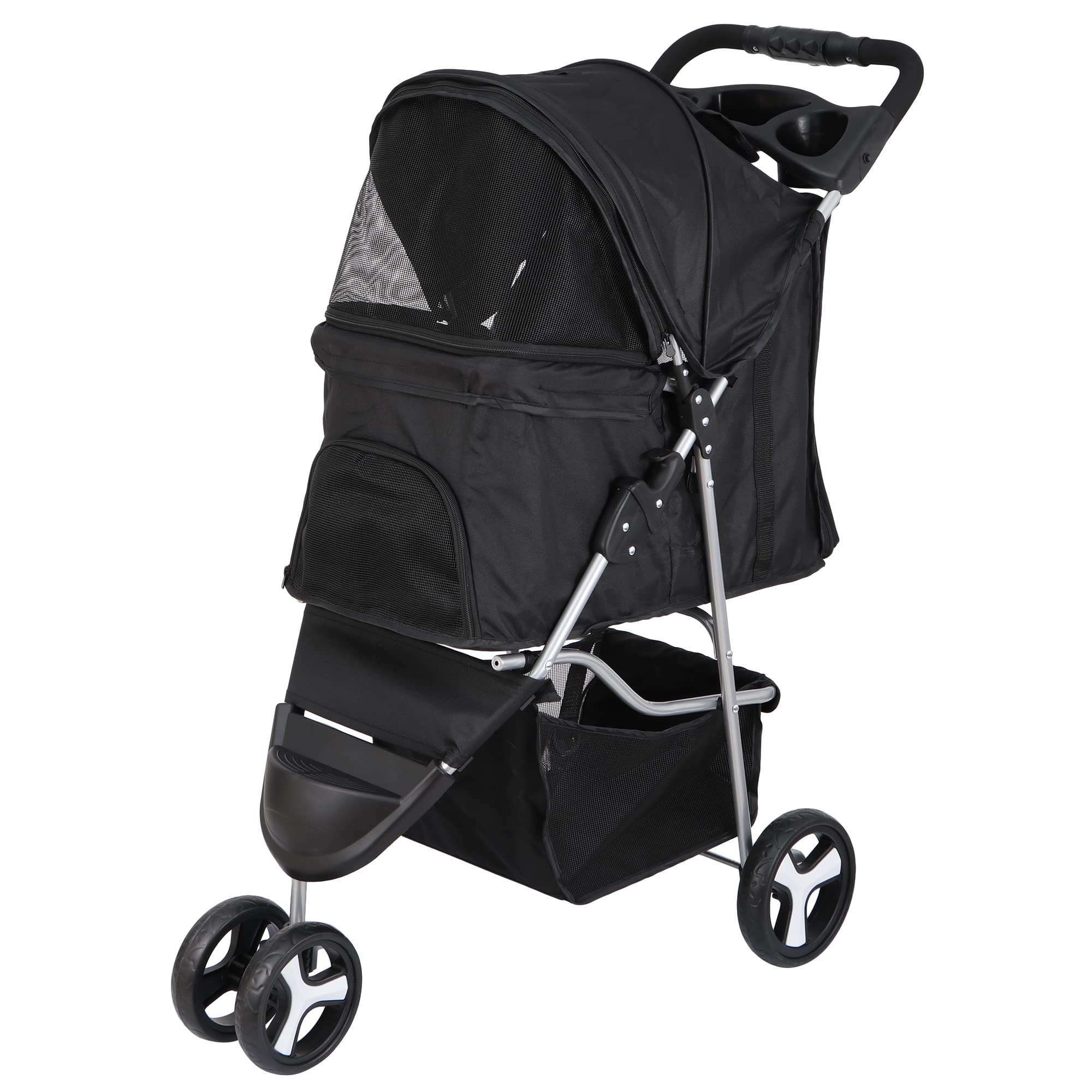 Epetlover 3 Wheels Dog Stroller, Pet Strolling Cart With Skylight Storage Basket Cup Holder Storage Tray, Animal Carrier For Med