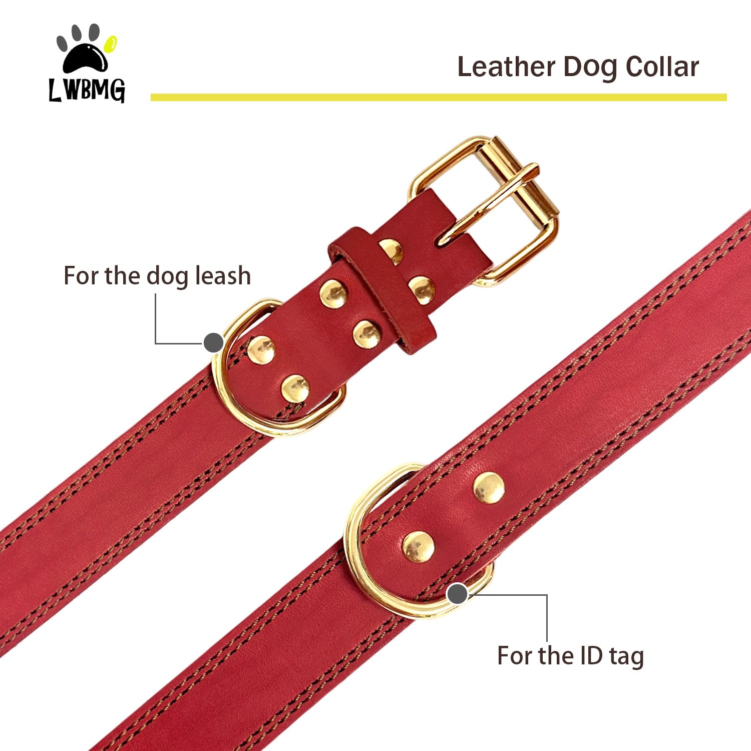 Lwbmg Leather Dog Collar,Heavy Duty Dog Collar,Soft And Strong Leather Adjustable Dog Collar For Medium Large Dogs Red Large