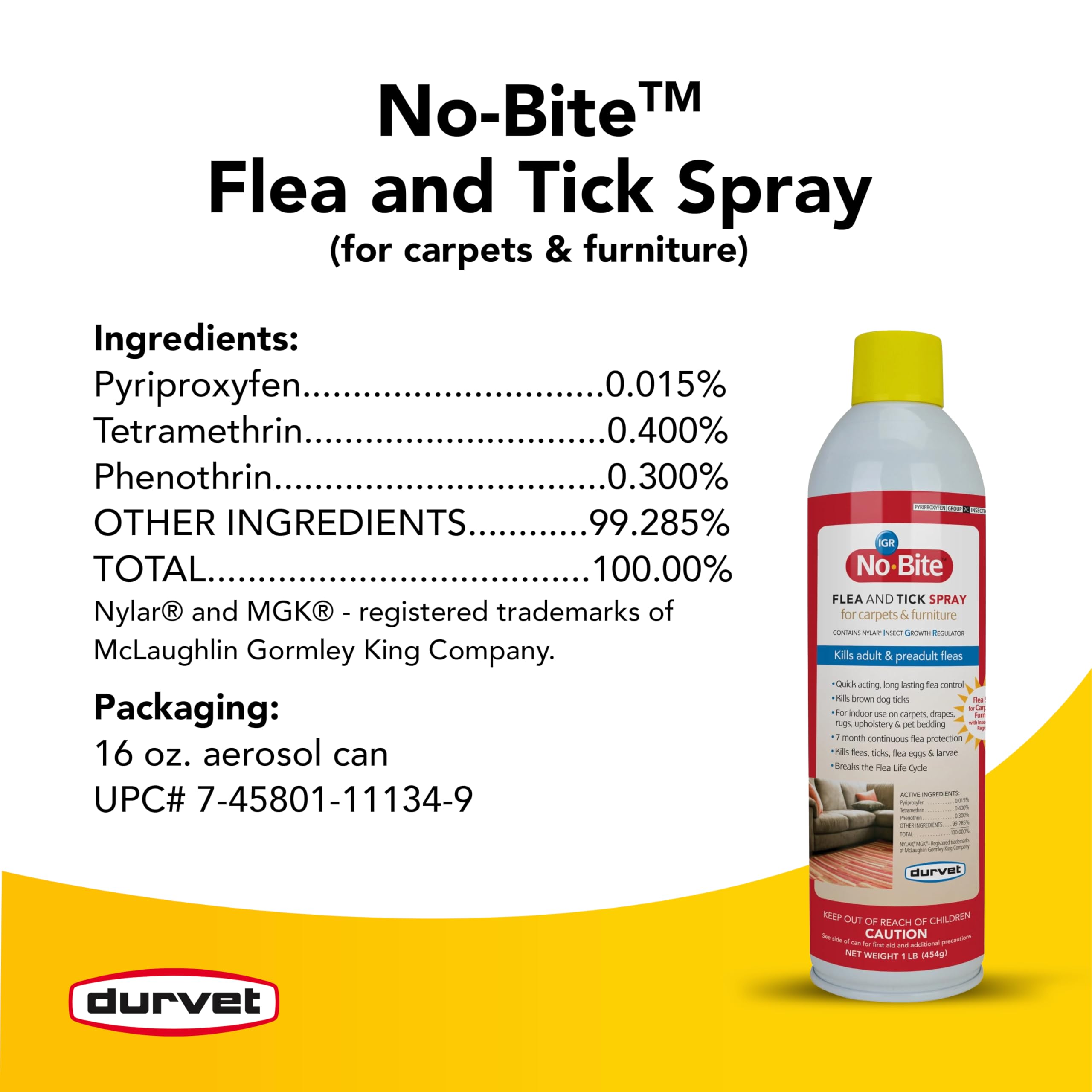 Durvet Flea and Tick Spray for Carpets & Furniture, 16 oz - Model 011-1134