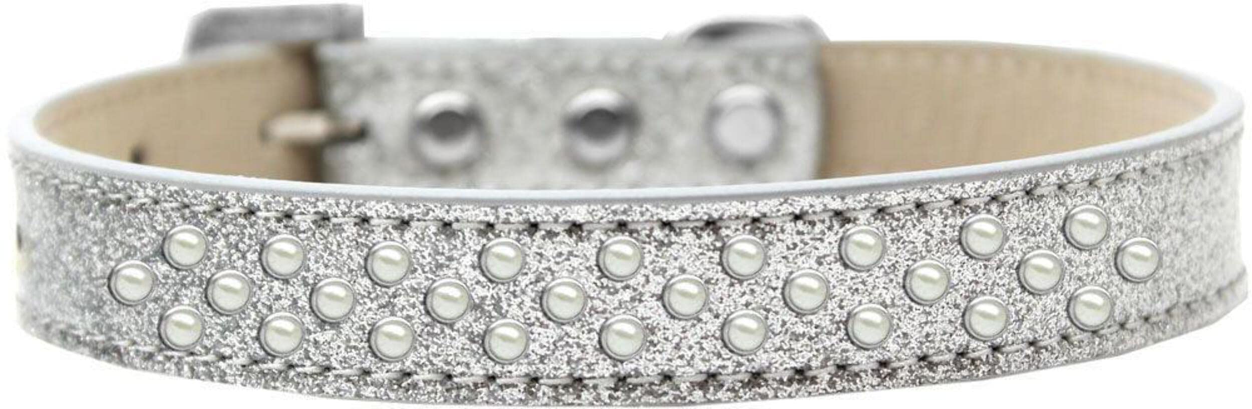 Mirage Pet Products Sprinkles Ice Cream Dog Collar with Pearls, Size 12, Silver