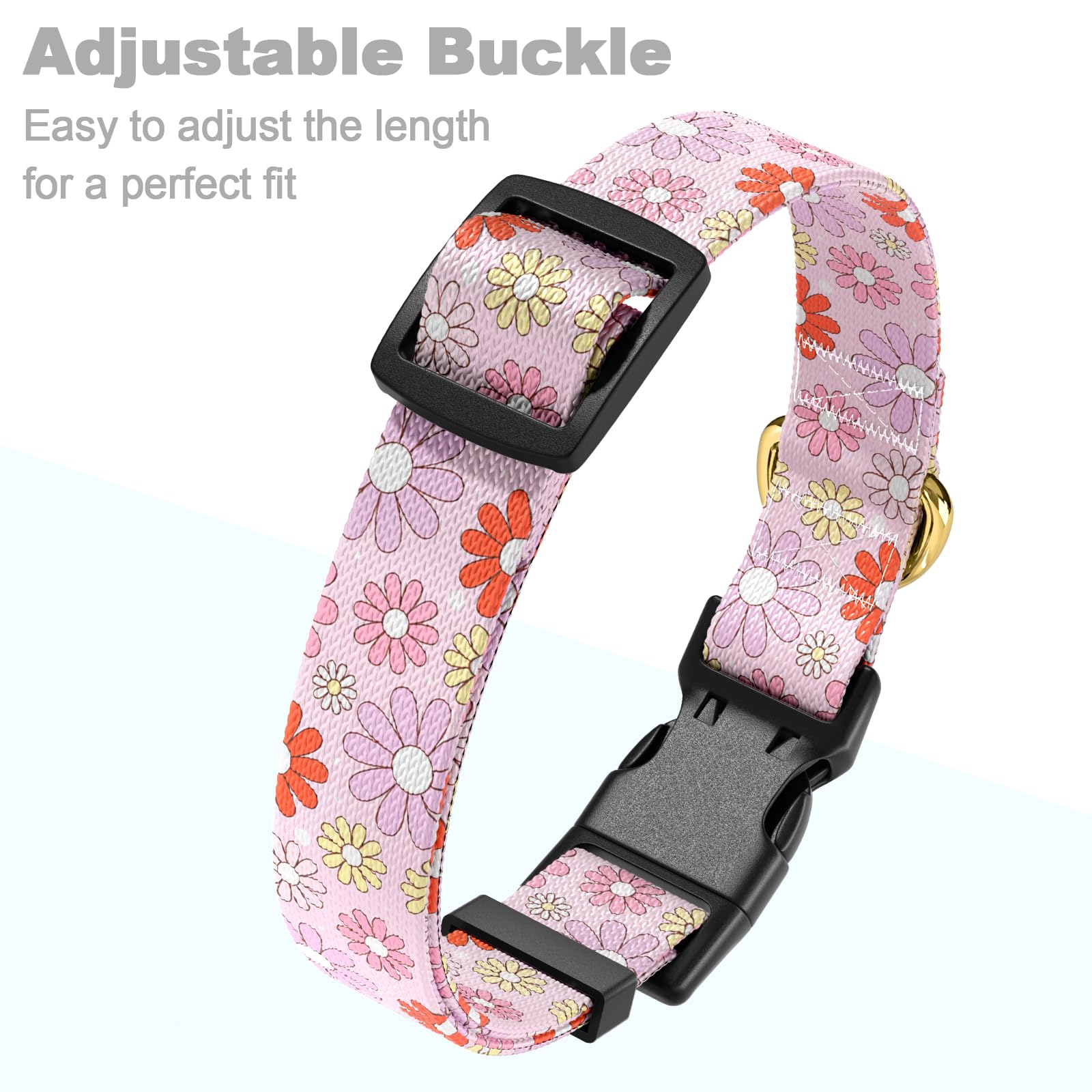 Rnivvi Dog Collar For Medium Dogs, Cute Heavy Duty Adjustable Puppy Collar With Quick Release Buckle For Girl & Female, Pet Acce