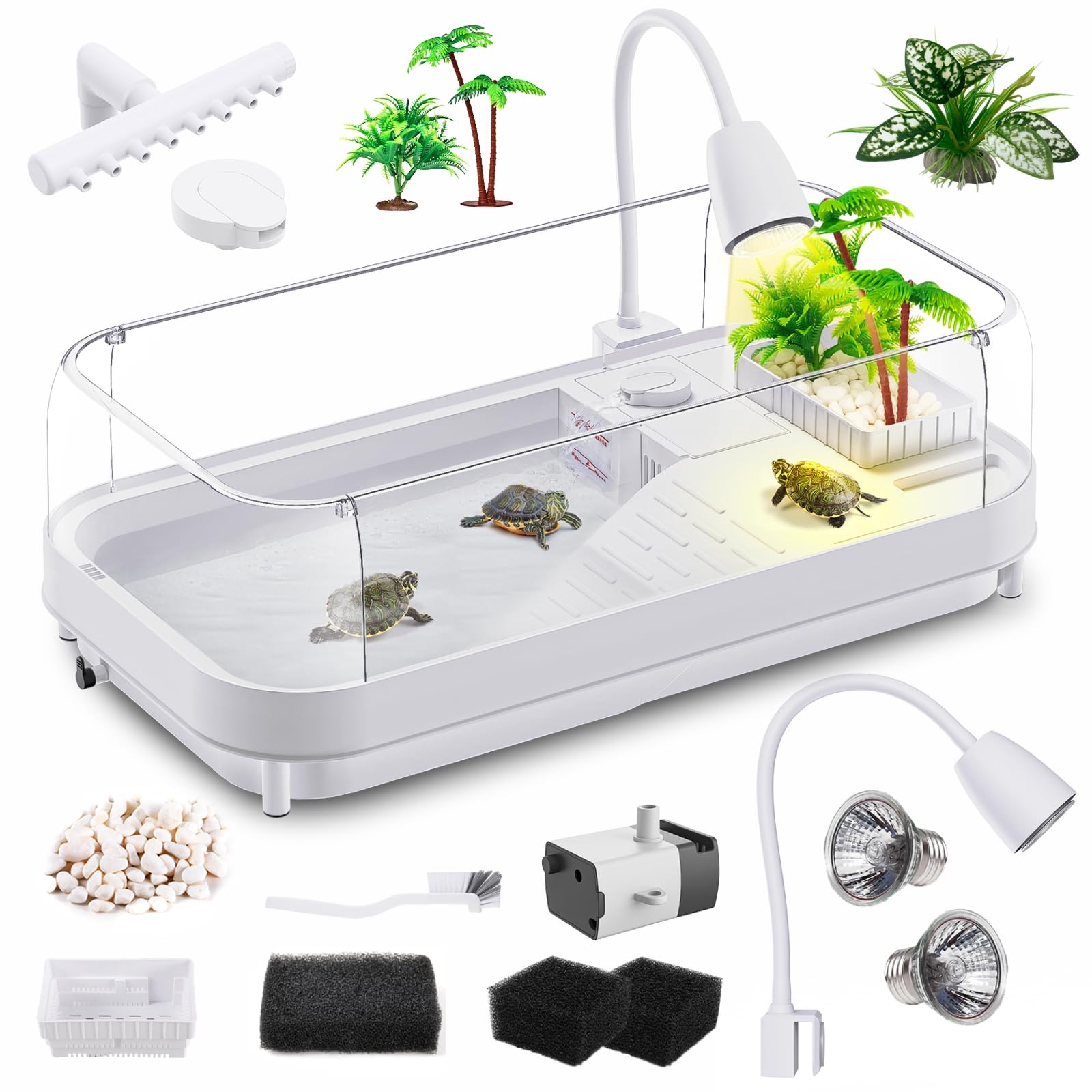 Moonorange Large Turtle Tank Kit - Acrylic Starter Kit With Curved Fences, Multi-Function Areas