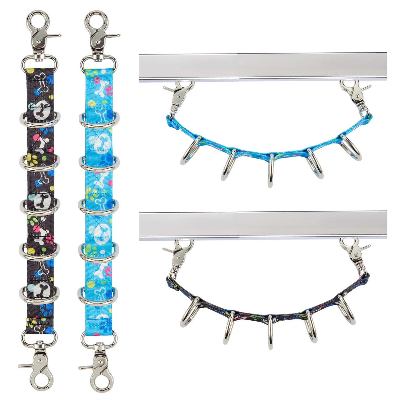 Dog Grooming Loop 2 Pack Dogs Grooming Table Arm Extension Straps Cute Unique Paw Pattern Double Snaps & 5 D-Ring Design Extende