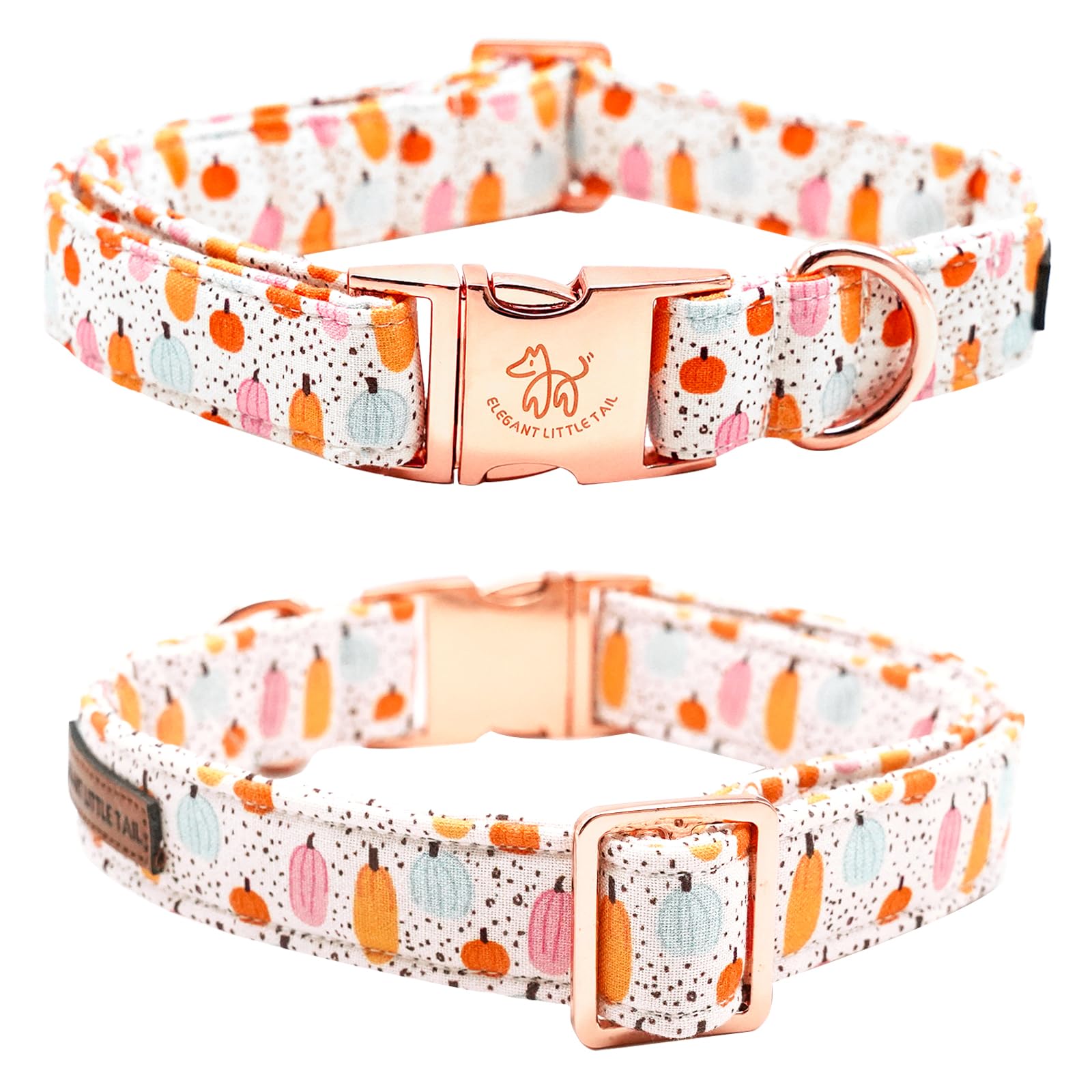 Elegant Little Tail Dog Collar - Halloween Pumpkin Print Pet Collar For Small Dogs, Puppies - Cotton With Metal Buckle, Adjustab
