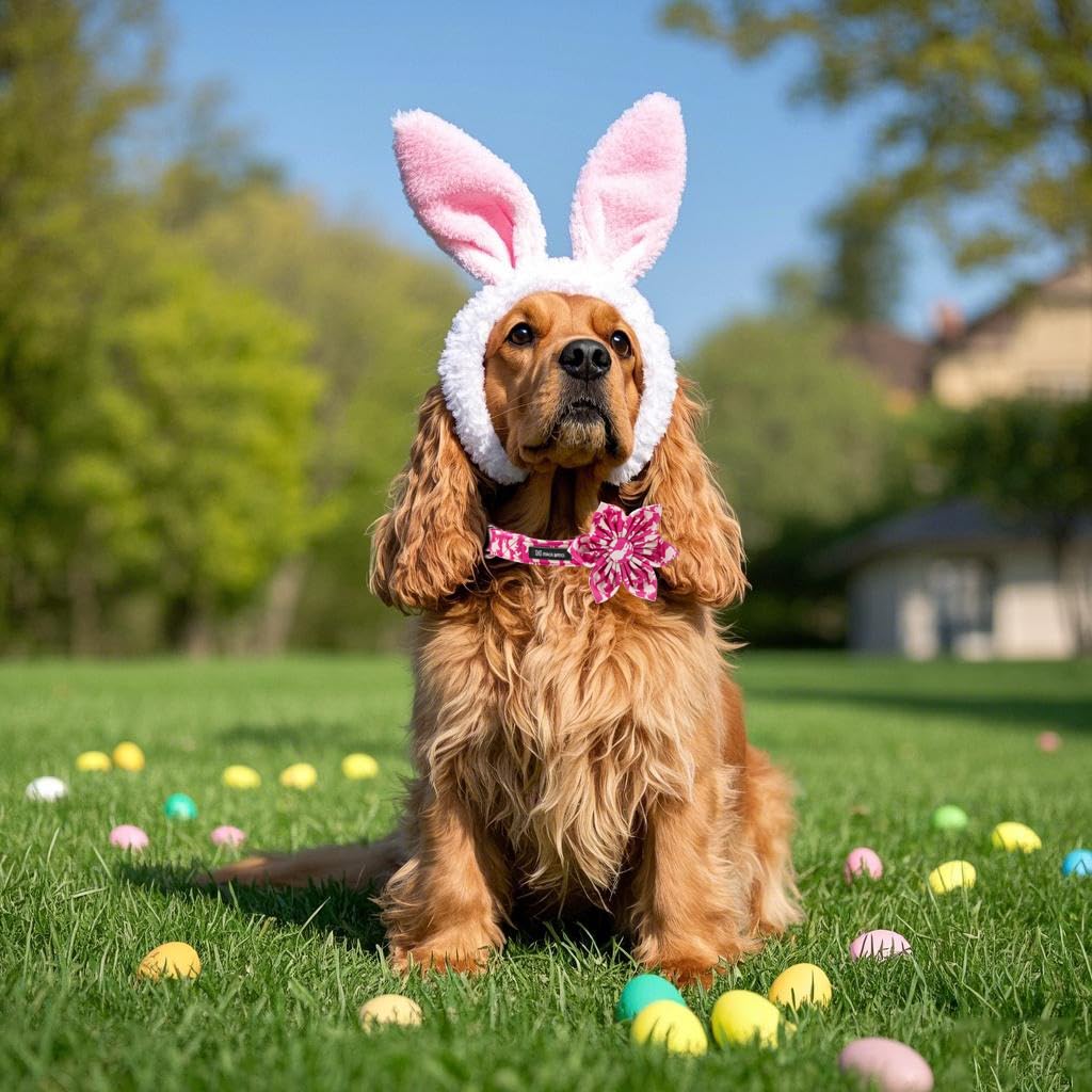 Maca Bates Easter Day Dog Collar With Flower Bow Bowtie Bunny Dogs Bow Tie Collars Breakaway Soft Cute Adjustable Pink Collor Ea