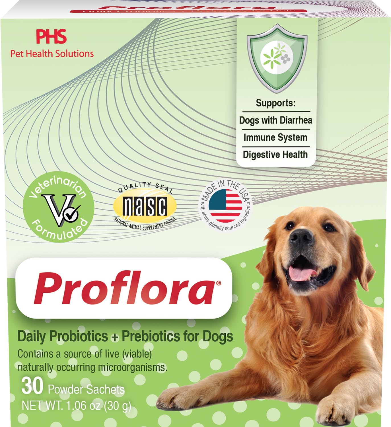 Proflora Daily Probiotics and Prebiotics for Dogs, Supports Digestive Health and Immune System, 30 Powder Sachets, 1.06 oz (1-Pa