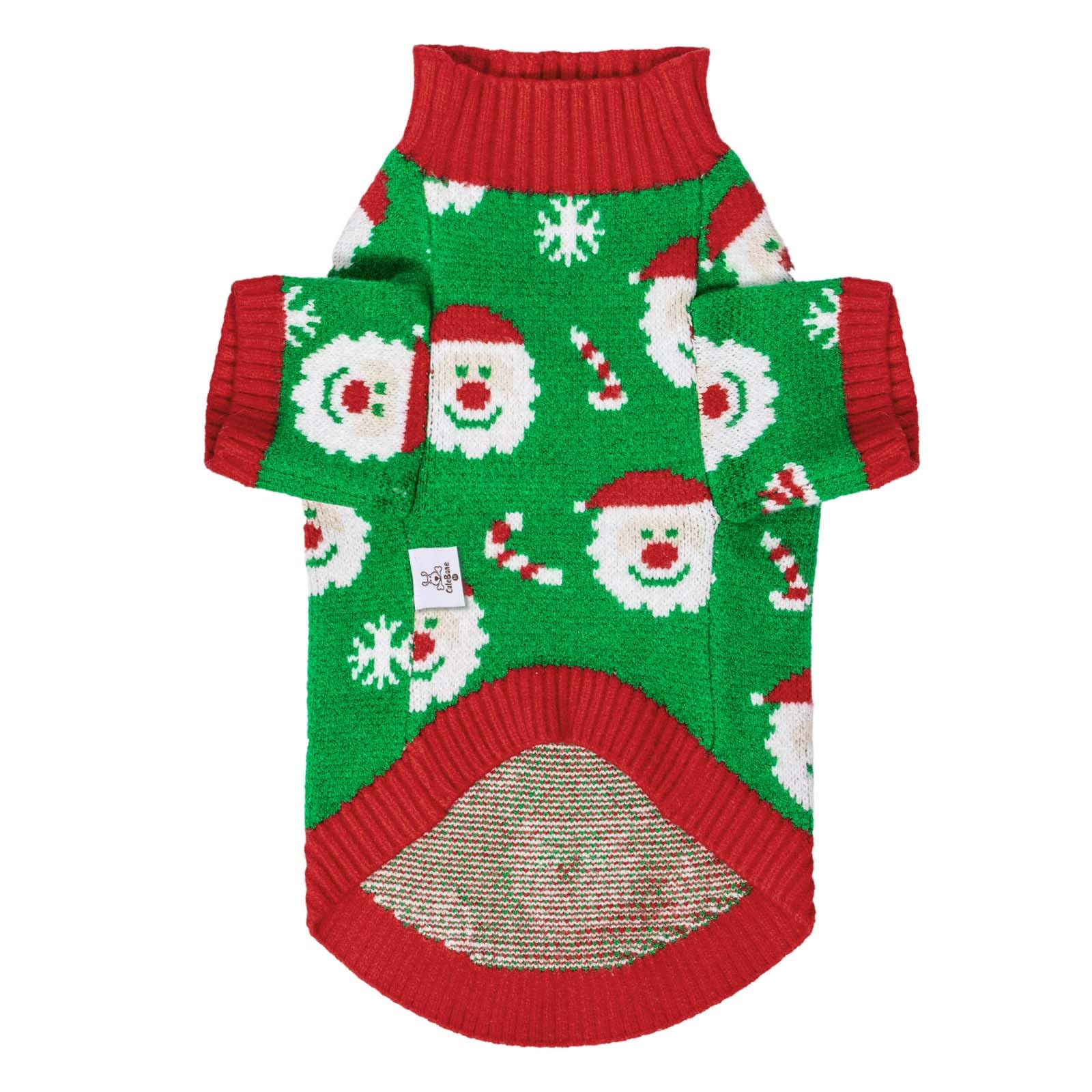 Cutebone Christmas Green Dog Sweater For Small Medium Dogs Santa Claus Knit Turtleneck Pet Winter Clothes Cat Apparel With Harne