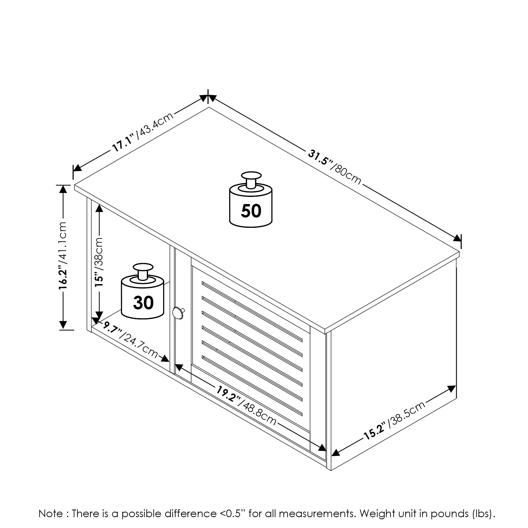 Furinno Peli Farmhouse Hidden Cat Litter Box with Divider, White Wash