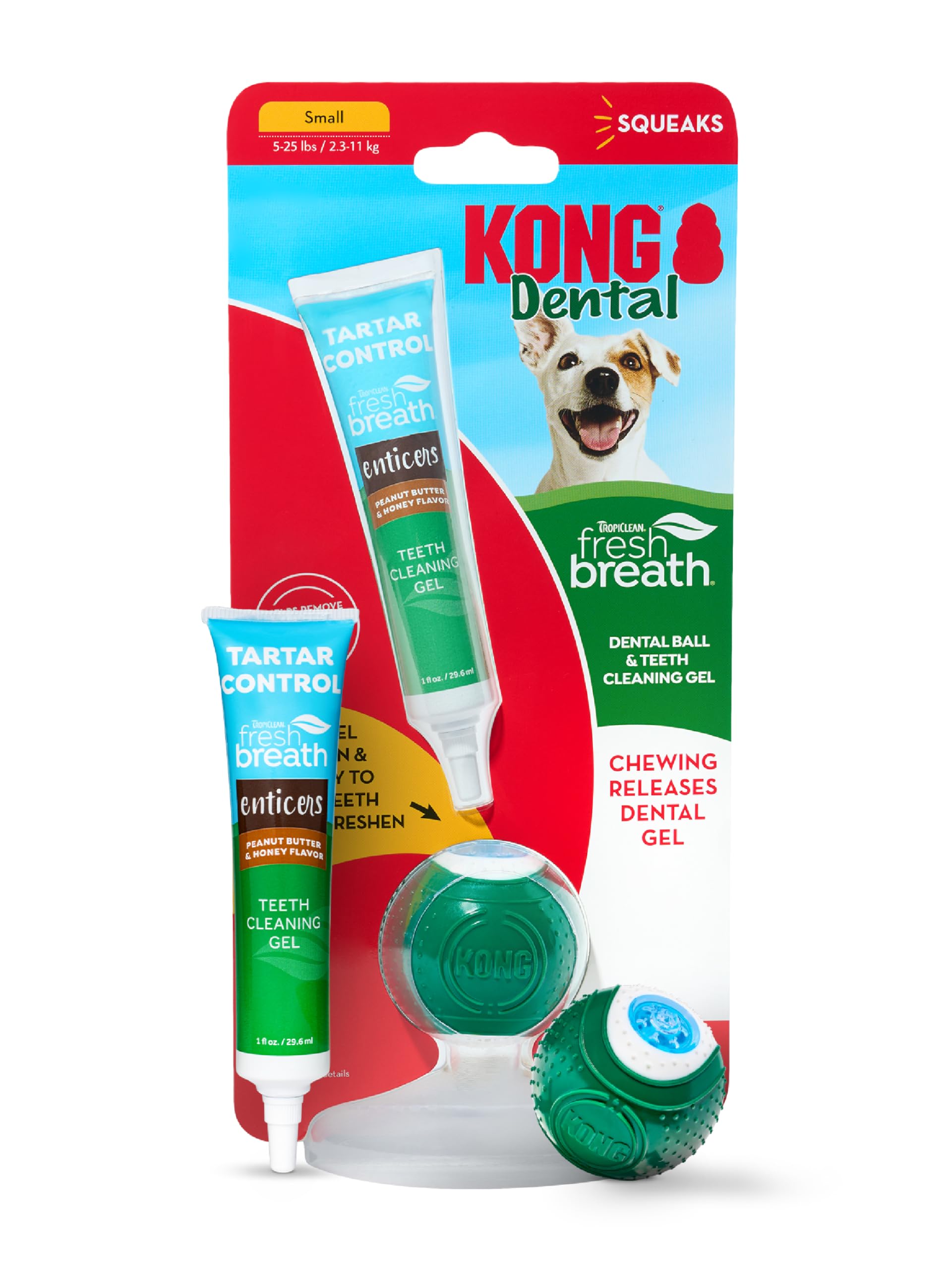 Tropiclean Fresh Breath - Kong Dental Ball For Small Dogs - Dog Teeth Cleaning Kit - Removes Plaque - Peanut Butter & Honey Dog 