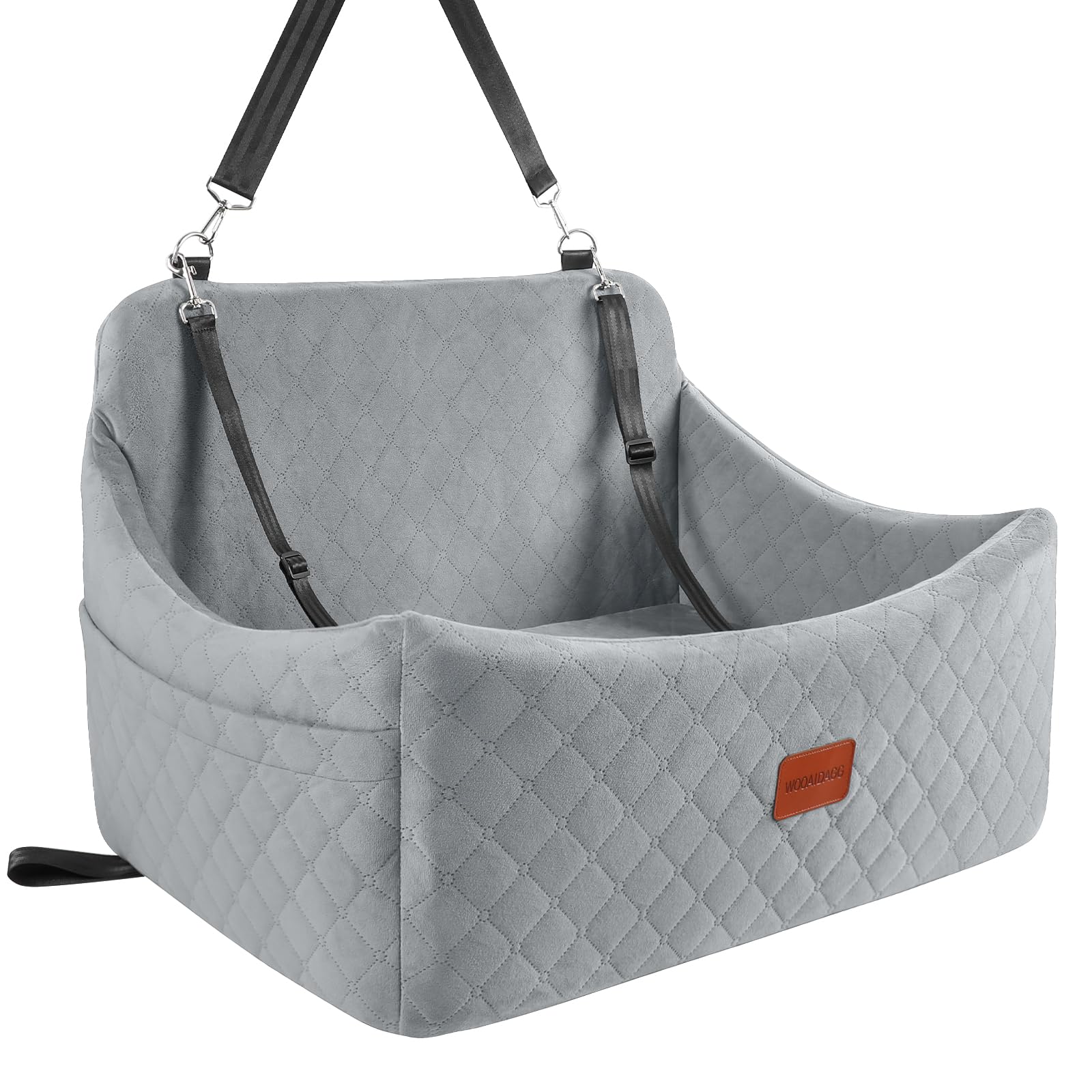 Wooaidagg Dog Car Seat for Medium & Large Dogs Up to 55lbs, Memory Foam Cushion, Washable Cover, Safety Straps & Non-Slip Base(G