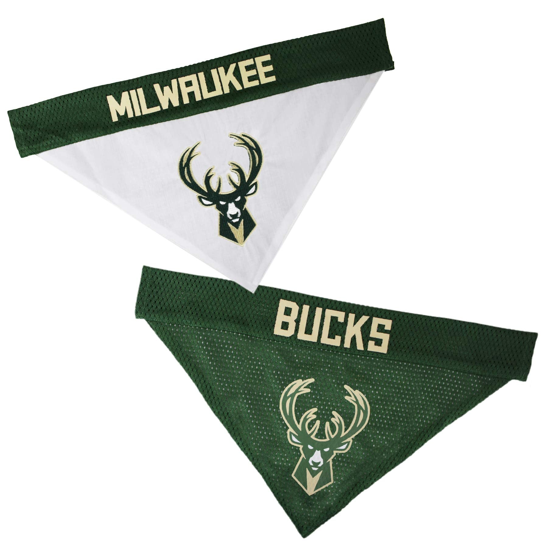 Nba Dog Bandana - Milwaukee Bucks Reversible Pet Bandana. 2 Sided Home & Away Sports Bandana With A Premium Embroidery Team Logo