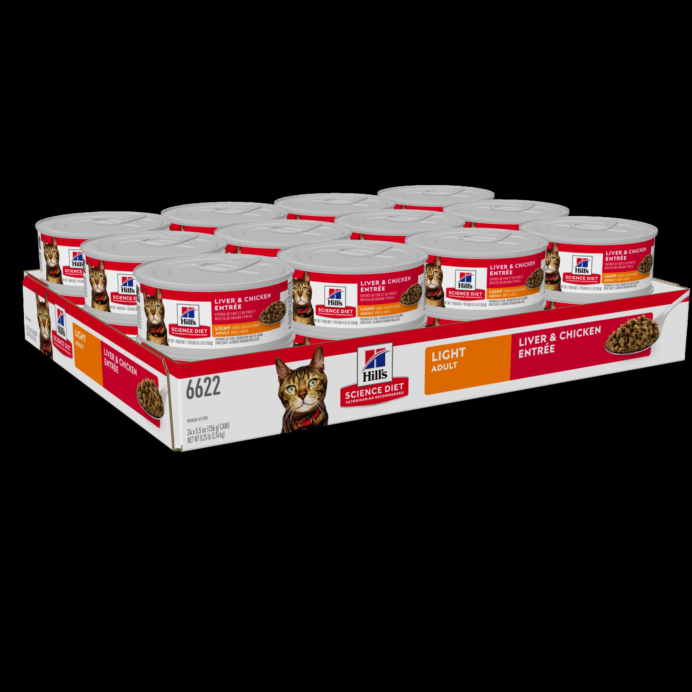 Hills Science Diet Light, Adult 1-6, Weight Management Support, Wet Cat Food, Liver & Chicken Minced, 5.5 oz Can, Case of 24