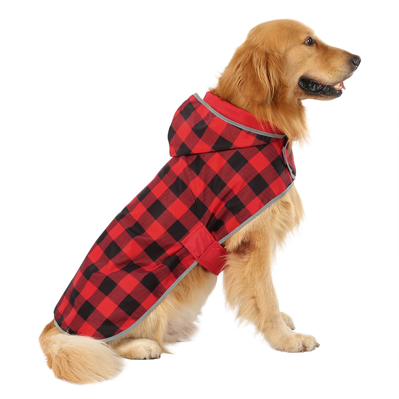 HDE Reversible Dog Raincoat Hooded Slicker Poncho Rain Coat Jacket for Small Medium Large Dogs Buffalo Plaid Red - XL