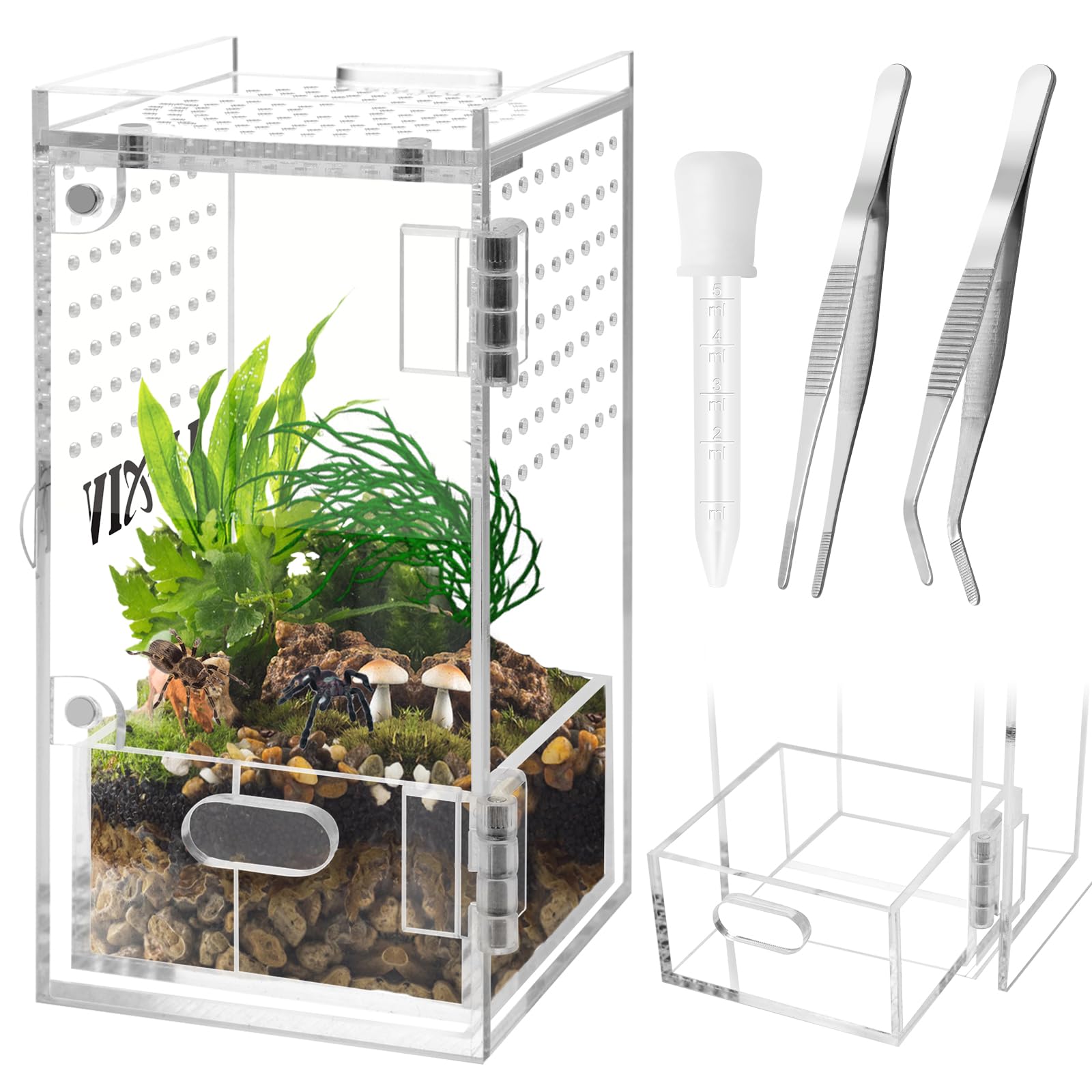 Mini Jumping Spider Enclosure With Tongs, Dropper, Luxiv Acrylic Micro Tarantula Enclosure For Insect Bug Terrarium Kit Clear Sp