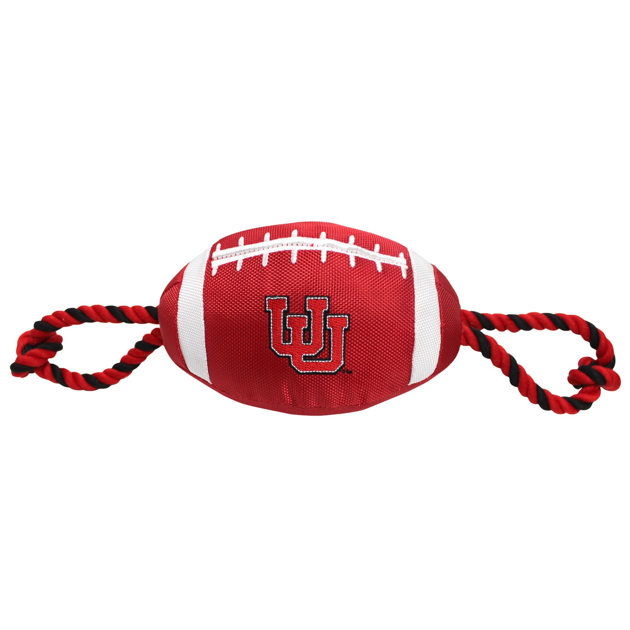 Pets First Utah Football Dog Toy, Tough Quality Nylon Materials, Strong Pull Ropes, Inner Squeaker, Collegiate Team Color