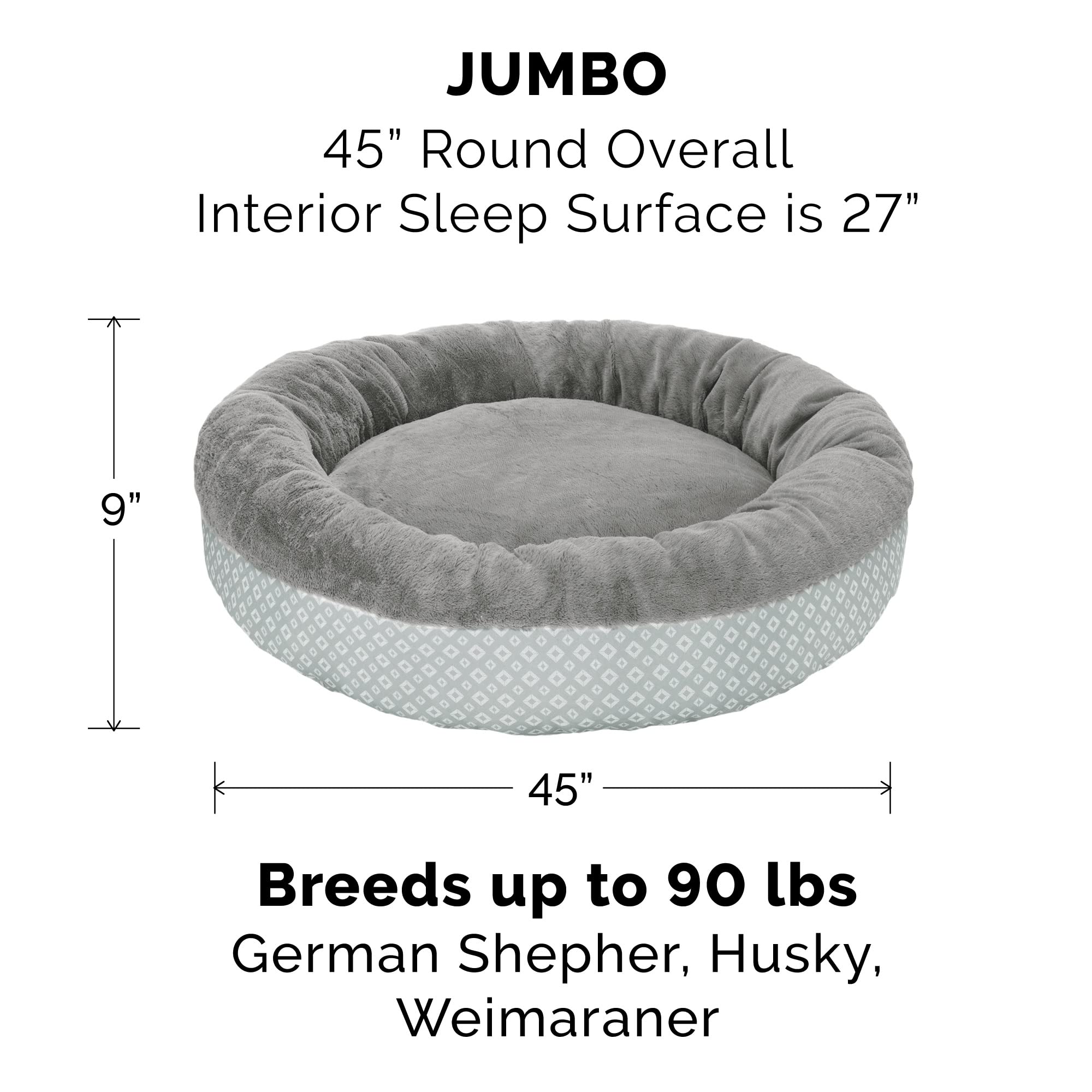 Furhaven Replacement Donut Dog Bed Cover Plush & Diamond Print Calming Cuddler, Machine Washable - Gray, Jumbo (X-Large)