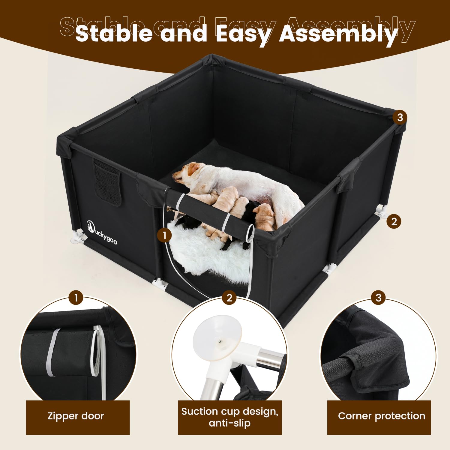 Duckygoo Whelping Box for Dogs - 50L*50W*25H Dog Whelping Play Pen for Puppies,Pet Whelping Box Overall 600D Oxford Fabric with