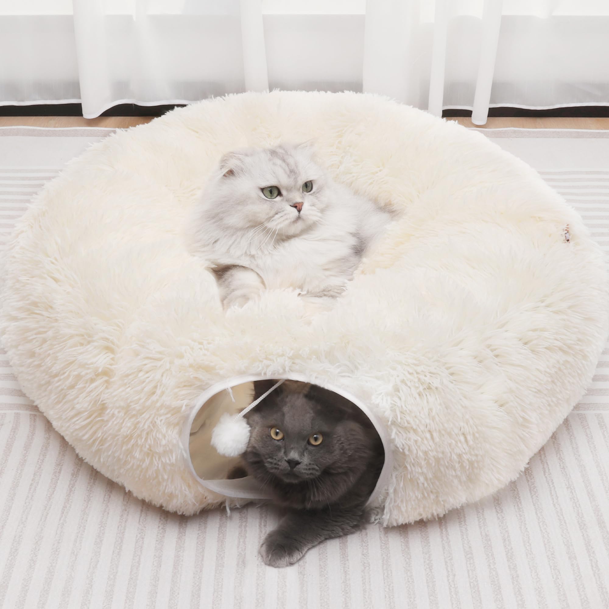 Yuyafn Plush Cat Tunnel With Cat Bed For Indoor Cats, Multifunctional Cat Donut Tunnel For Small Medium Large Cats Kitten Rabbit