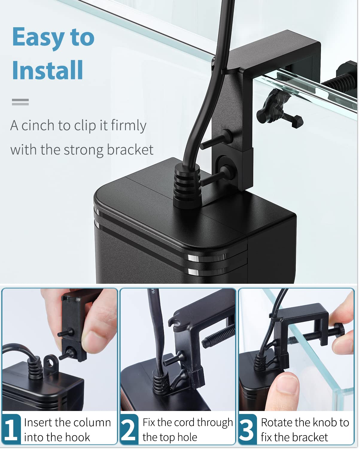 Pawfly Mini Aquarium Air Pump for 3-20 Gallon Nano Fish Tanks 15 GPH Oxygen Aerator Pump with Bracket Airline Tubing Air Stone C