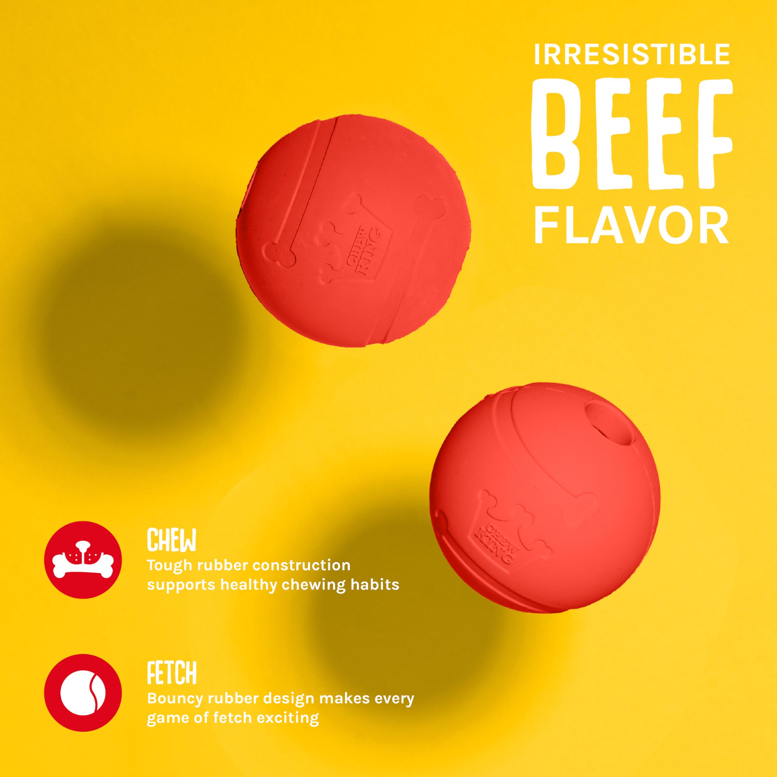 Chew King Flavored Rubber Ball Collection, 3 Inch Beef Flavor Rubber Balls 2-Pk