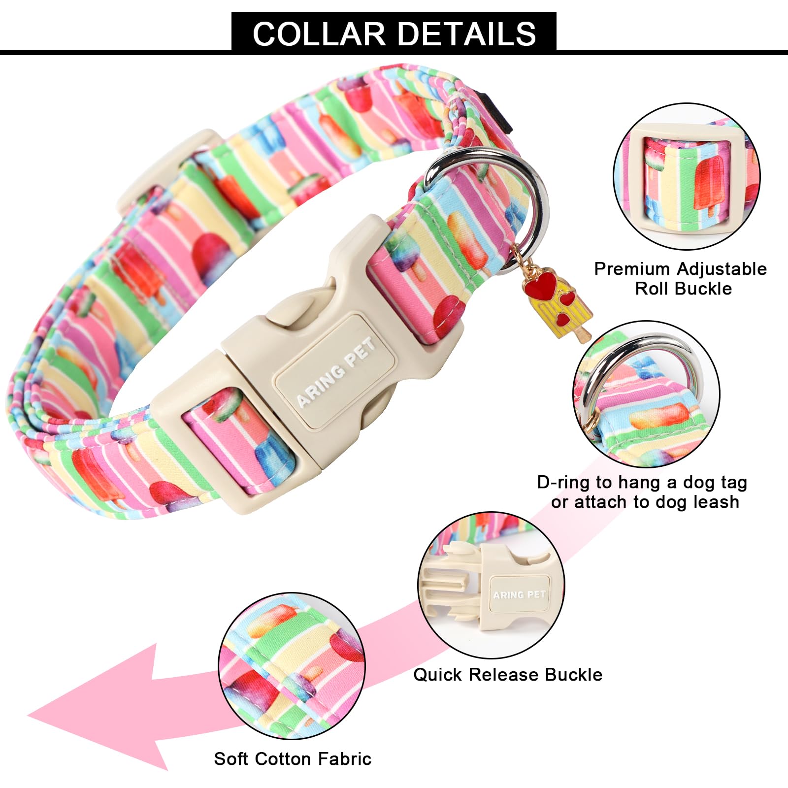 Aring Pet Summer Dog Collar-Cute Popsicle Dog Collar For Small Dogs, Adjustable Multicolor Ice Cream Pet Collars Puppy Collar Fo