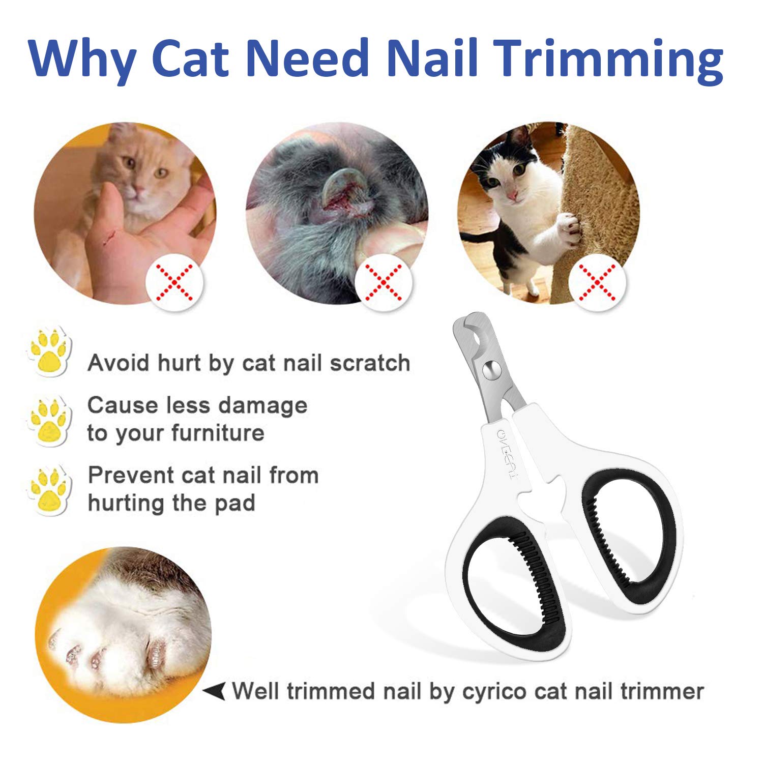 Onecut Pet Nail Clippers, Update Version Cat & Kitten Claw Nail Clippers For Trimming, Professional Pet Nail Clippers Best For A Cat, Puppy,Rabbit, Kitten & Small Dog,Sharp & Safe (Black)