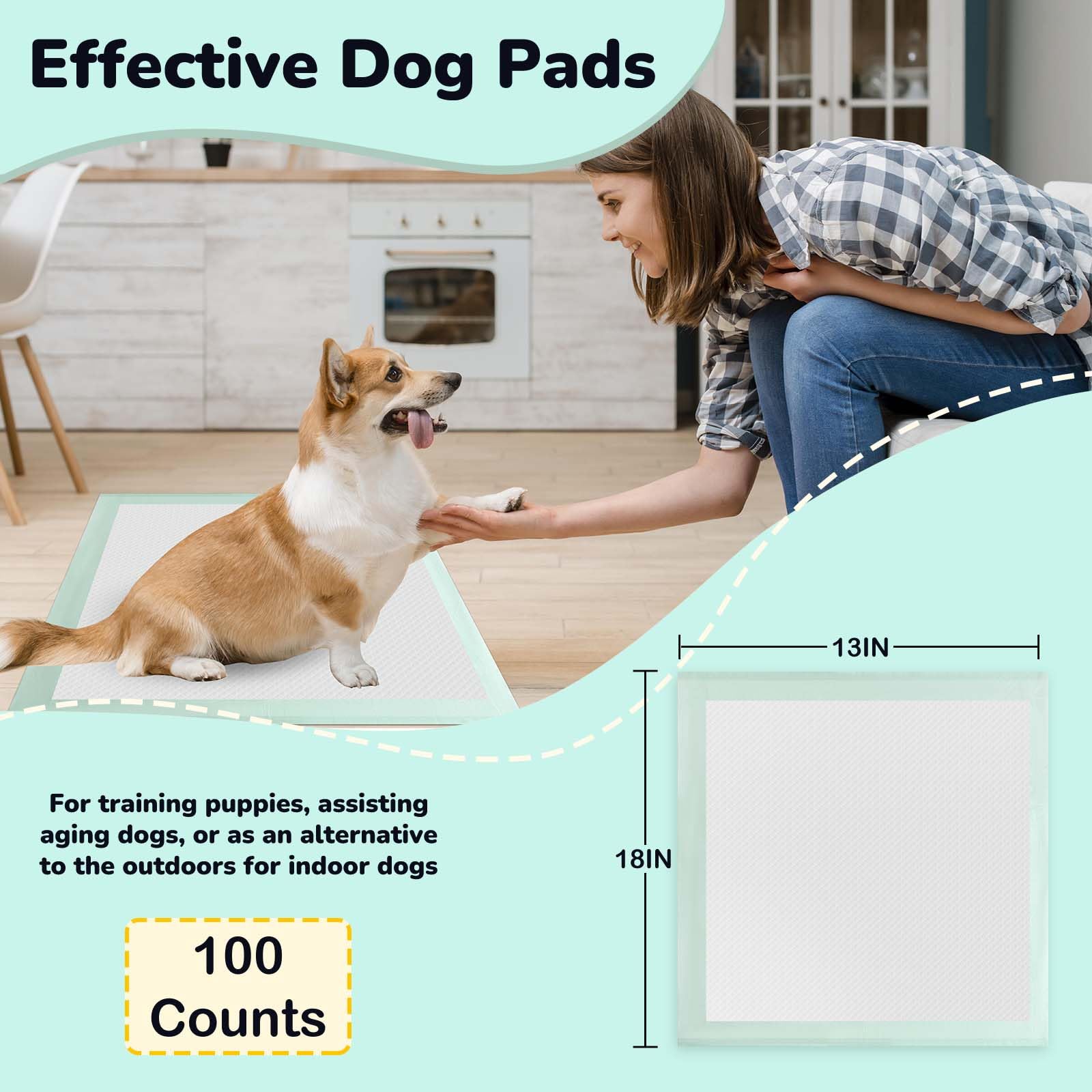 Puppy Pee Pads 100PCS Disposable Pet Toilet Training Pads 18 x 13 for Dogs, Ultra Absorbent|Quick Dry|Leak-Proof Pet Potty Pads