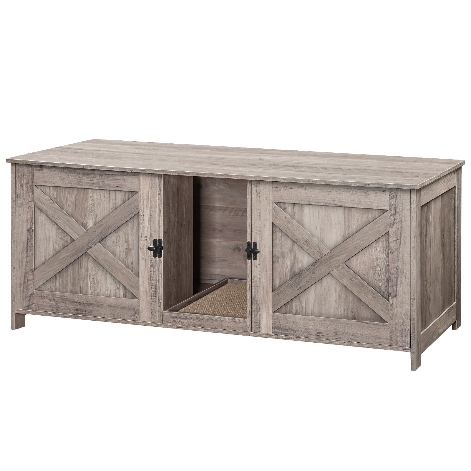 Mahancris Cat Litter Box Enclosure For 2 Cats, 47.2'' Hidden Cat Litter Box Furniture With Double Room, Wooden Washroom Cabinet 