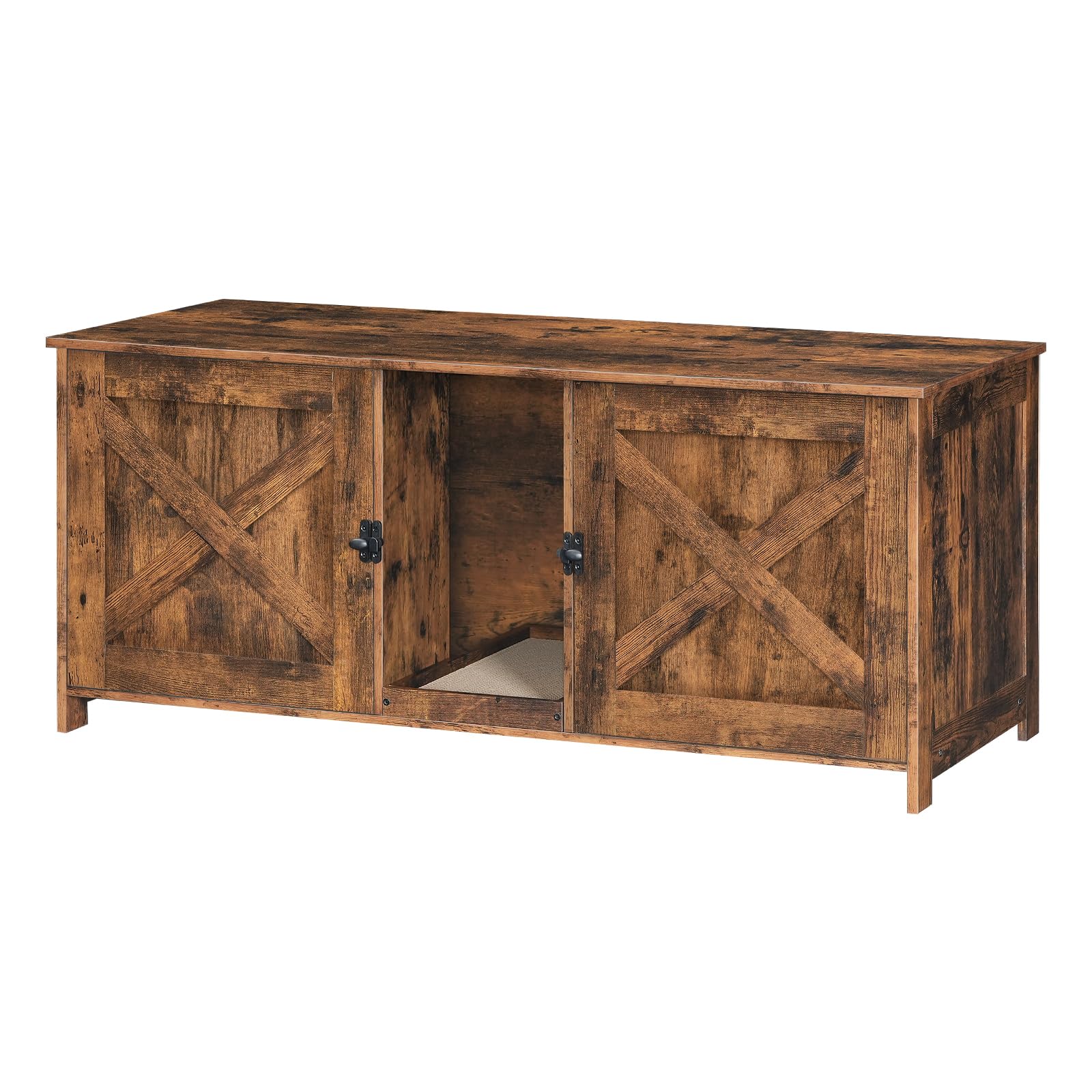 Mahancris Cat Litter Box Enclosure For 2 Cats, 47.2'' Hidden Cat Litter Box Furniture With Double Room, Wooden Cat Washroom With