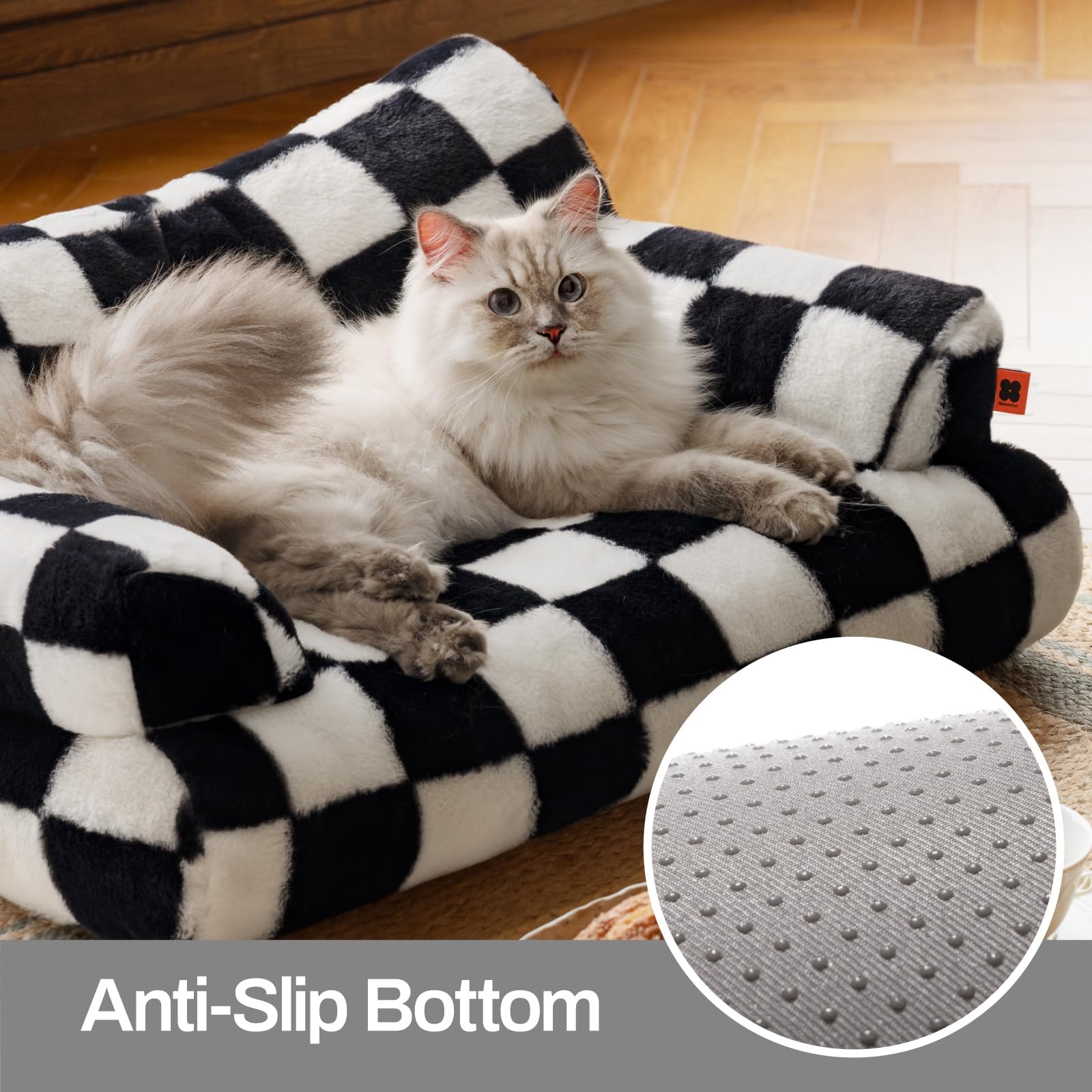 Mewoofun Cat Bed For Indoor Cats, Washable Dog Beds For Small Medium Dogs & Cats, Fluffy Cat Couch With Non-Slip Bottom (Black&W