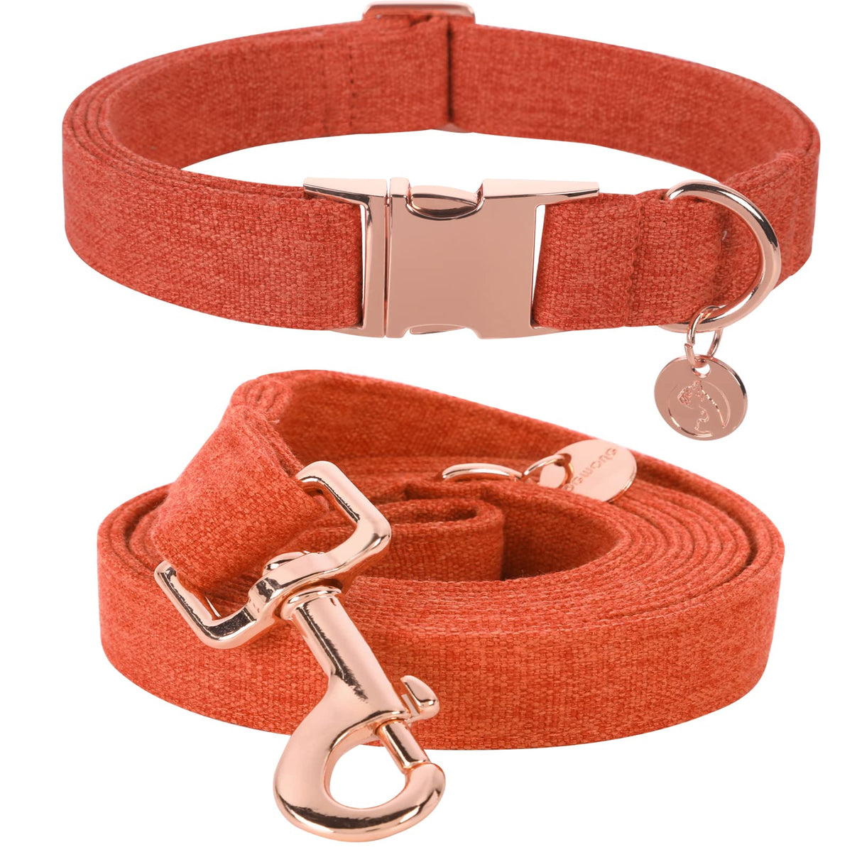 Dogwong Cotton Dog Collar And Leash Orange Pet Collar Soft Durable Puppy Collar For Small Medium Large Dogs