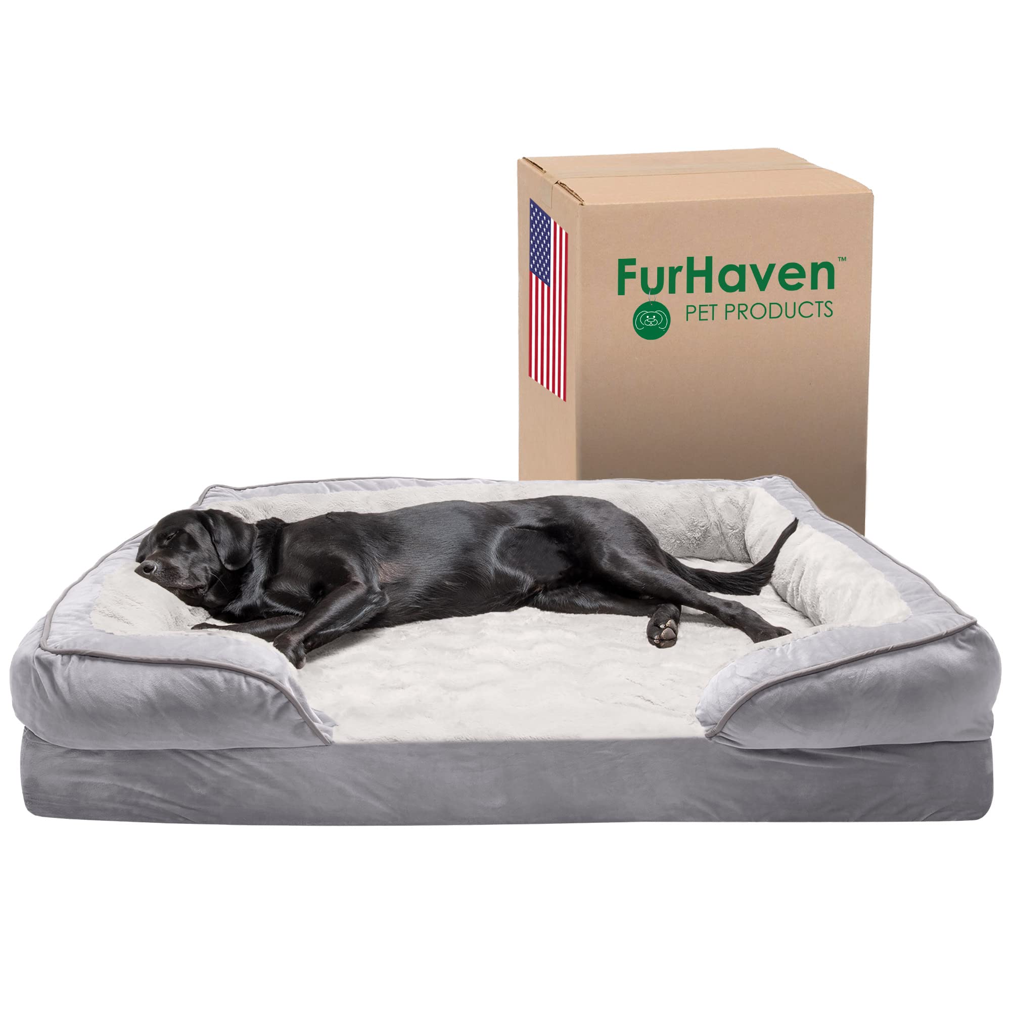 Furhaven Cooling Gel Dog Bed for Large Dogs w/ Removable Bolsters & Washable Cover, For Dogs Up to 125 lbs - Plush & Velvet Wave