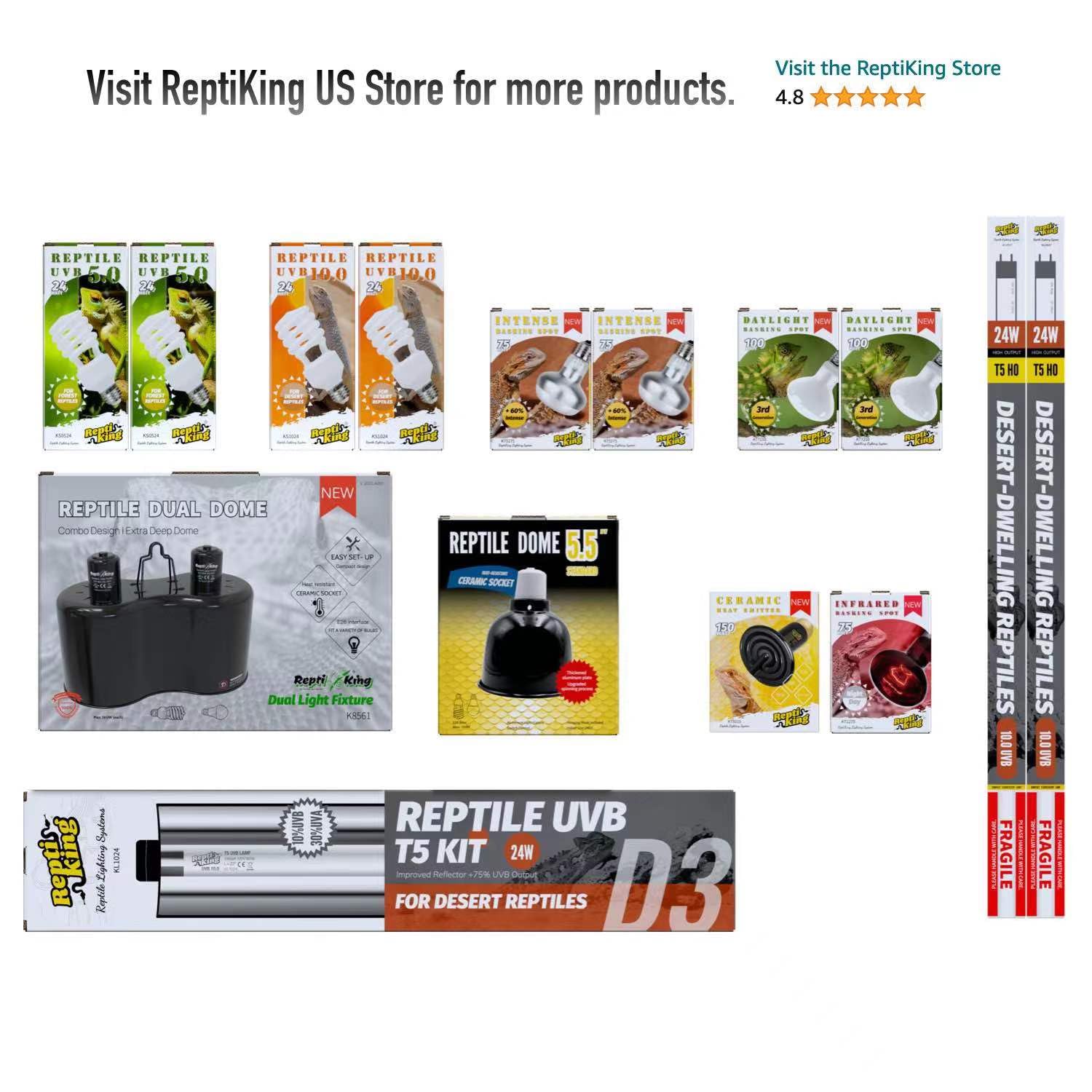 Reptiking Uvb Reptile Light, Uvb5.0 24W, Uva Uvb Reptile Light Bulb Lamp For Turtle Snake Lizard Gecko, Uvb Bulbs For Tropical R