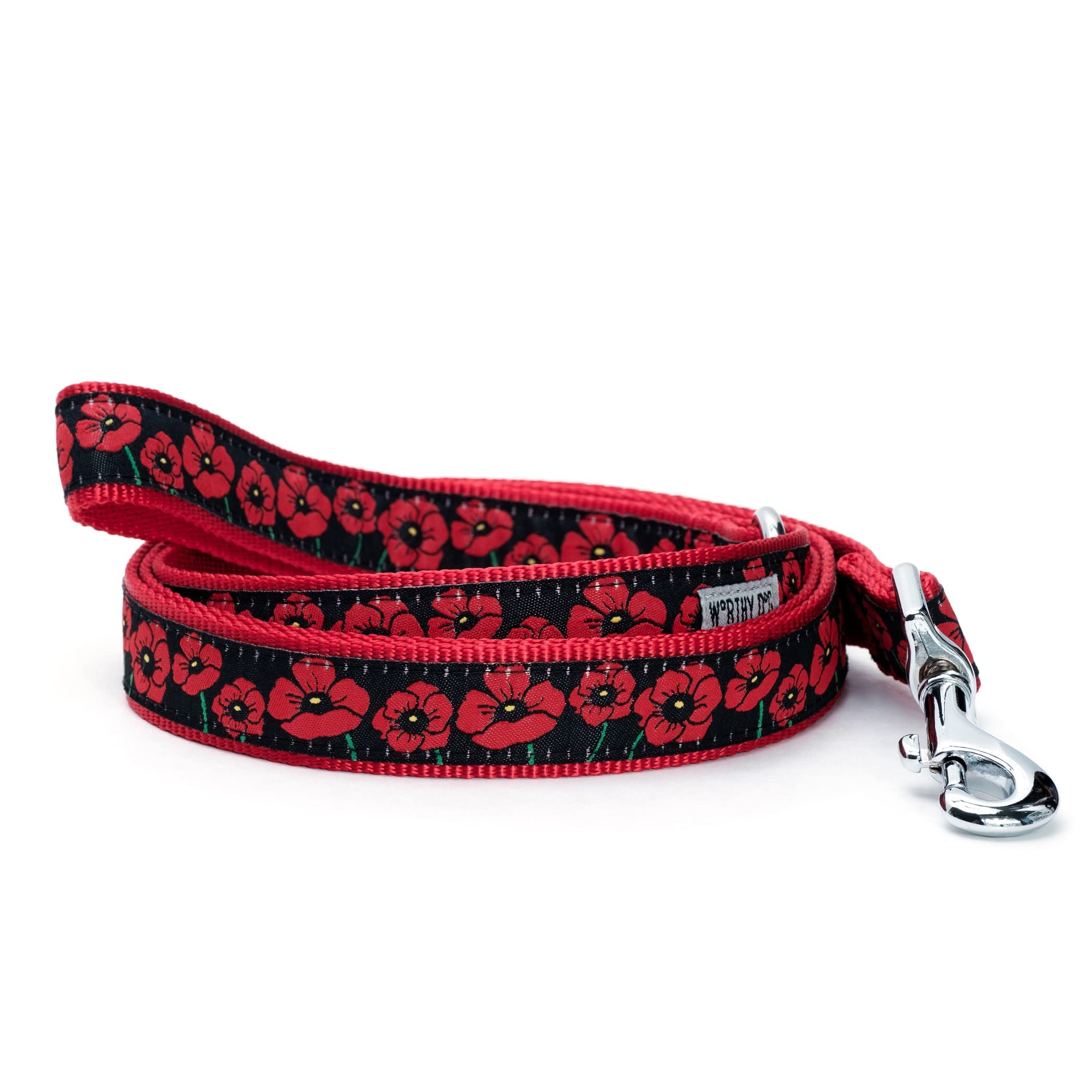 The Worthy Dog Poppies Dog Leash, Comfortable Nylon Webbing, Leashes For Walking, Durable Lead Black - Large