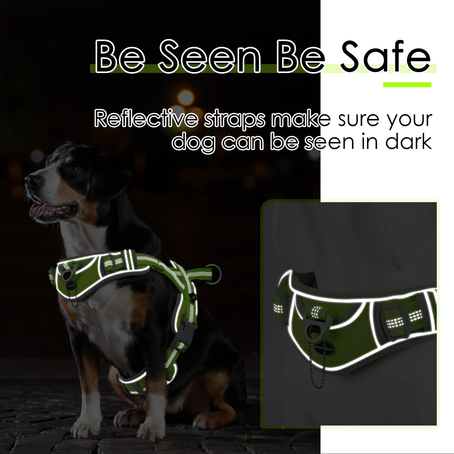 ADVENTUREMORE No Pull Large Dog Harness, Sport Dog Halter Harness Reflective Breathable Dog Vest Escape Proof Dog Harness with E