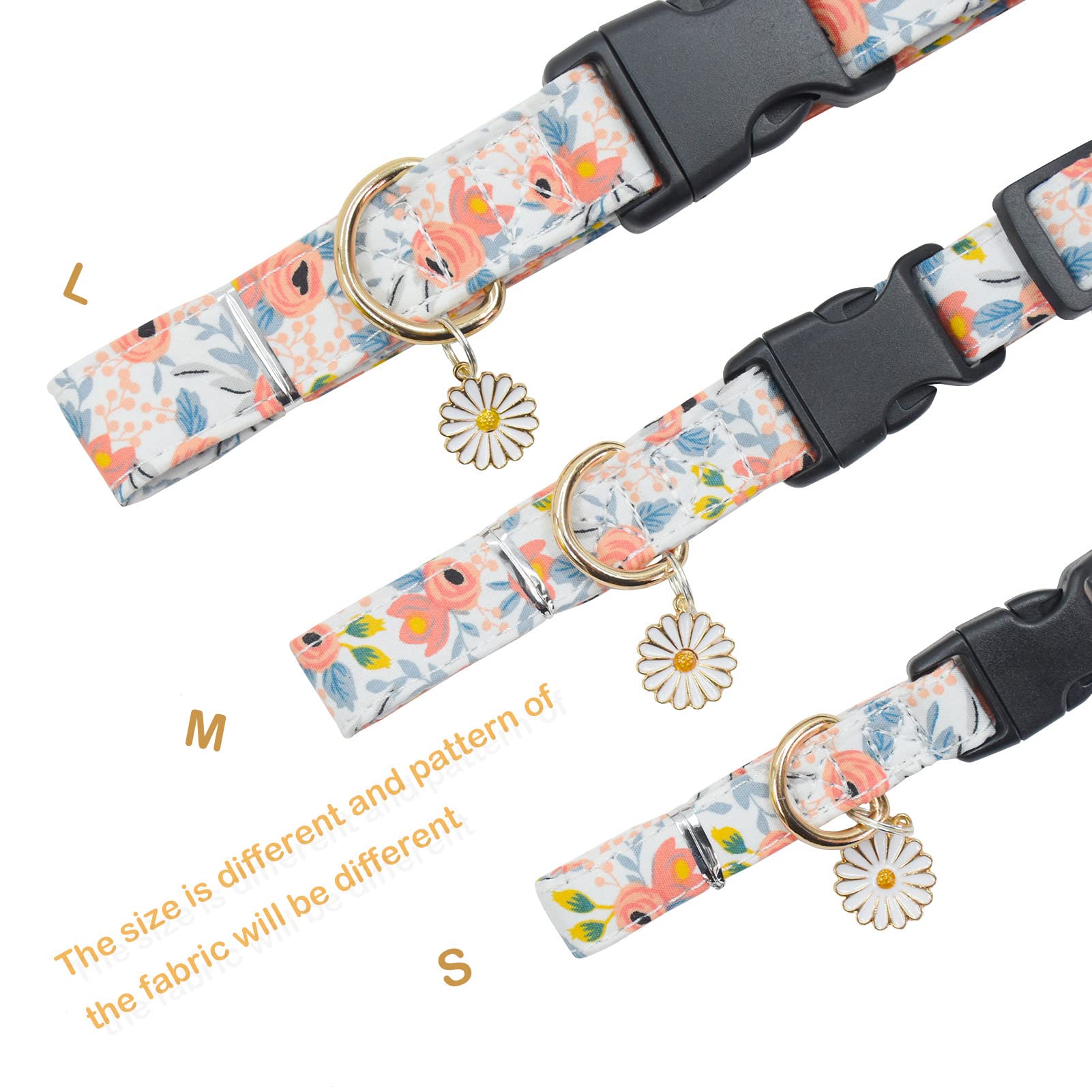 2 Pcs Cotton Dog Collar Soft Cute Flower -3 Sizes Soft Nylon Puppy Collar Adjustable For Girl Female Small Medium Large Dogs (S(