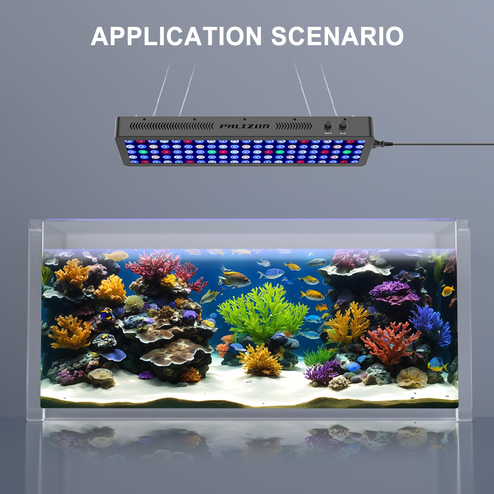 Phlizon 300W Dimmable Full Spectrum Aquarium LED Light Fish Tank Light with Daisy Chain Function for Saltwater Freshwater Coral
