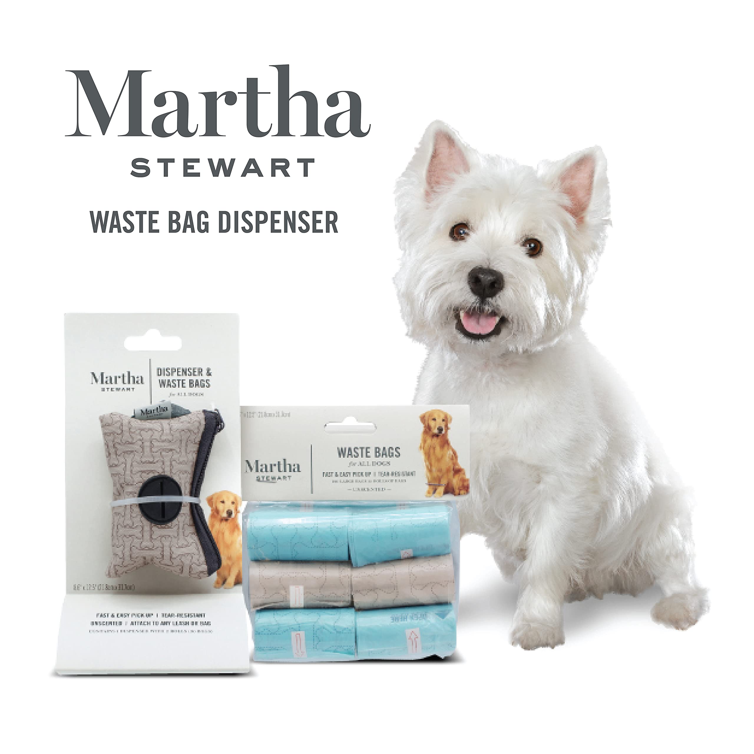 Martha Stewart For Pets Poop Waste Bags | 120 Large Unscented Doggie Bags For A Quick Cleanup | Tear-Resistant Dog Waste Bags, Great For Dog Walking Everyday Use | 8 Rolls