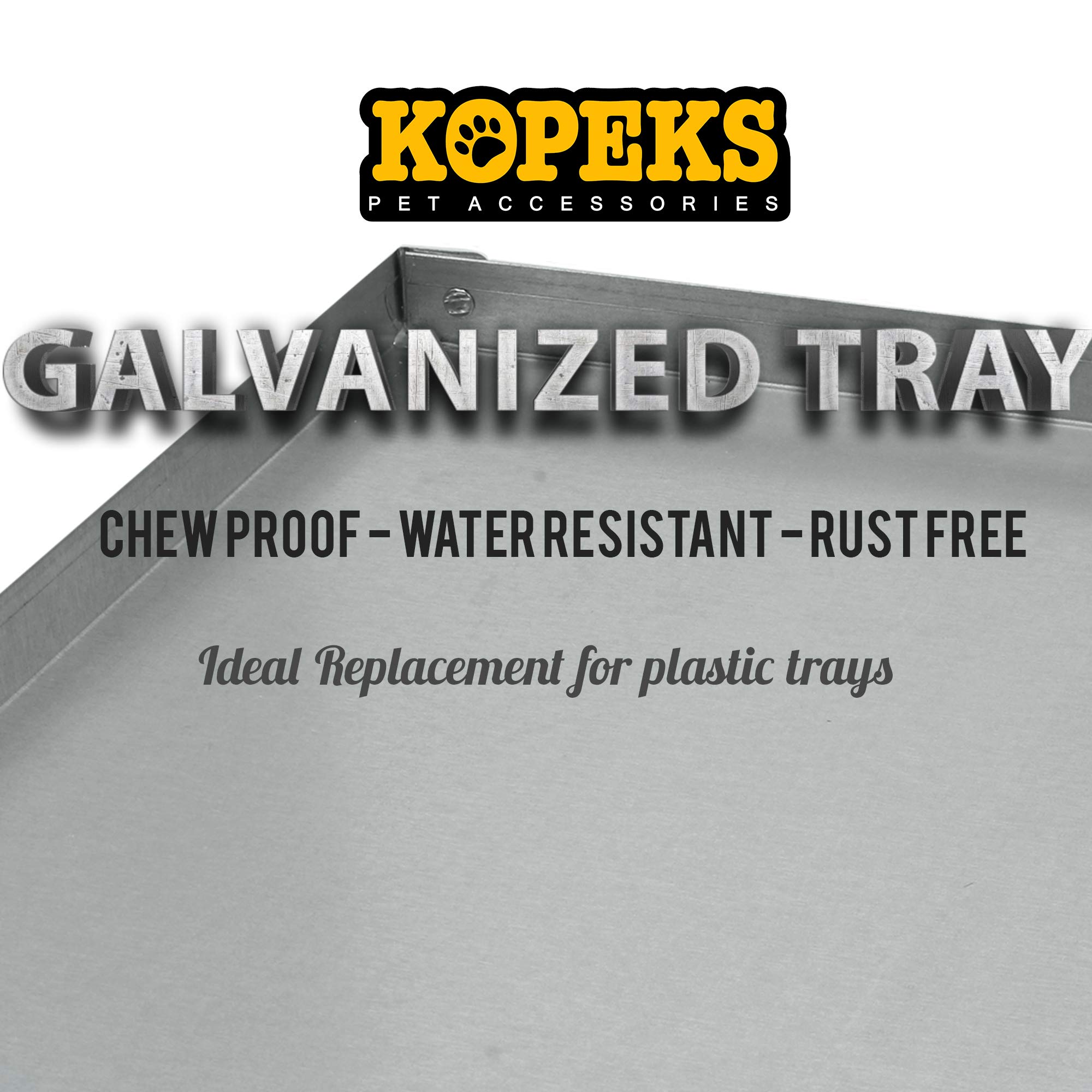 Kopeks Galvanized Metal Tray For Dog Crates, Pet Kennels, Restaurant Grease Traps, And Floor Protection, Chew Proof Durability, Heavy-Duty Reusable Coverage, 41 X 27 Inches, (Kps-1119)