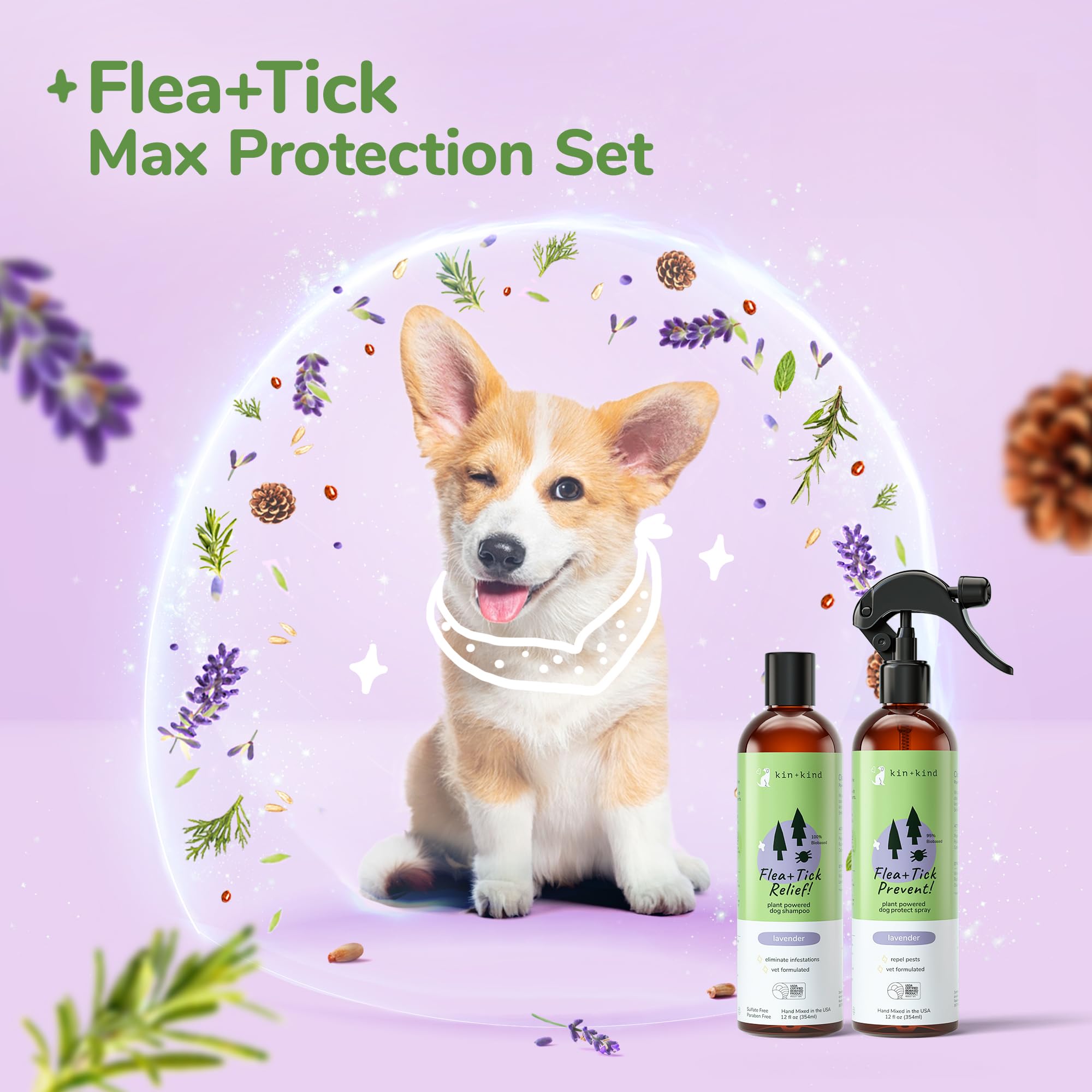 Kin+Kind Flea And Tick Spray And Shampoo Kit- Shampoo And Spray Set- Shampoo For Dogs, Spray For Dogs- For Tick And Flea Control