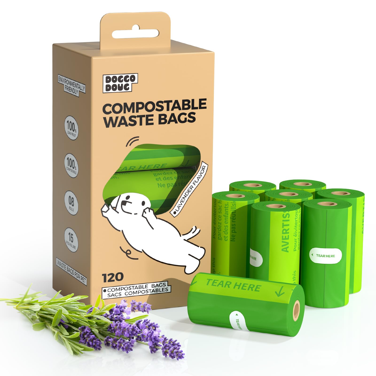 Compostable Poop Bags For Dogs Extra 20% Thicker Biodegradable Dog Poop Bags Rolls Leak-Proof,Lavender Scented Pet Waste Bags Ma