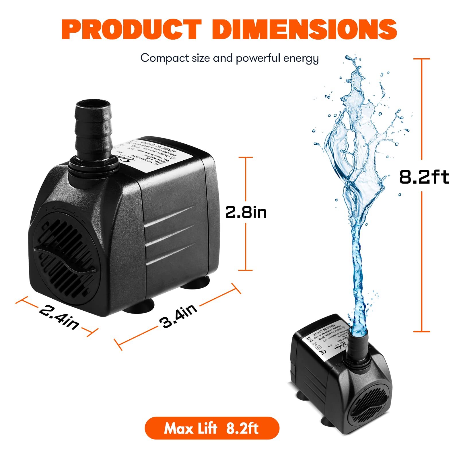 Simple Deluxe 400 GPH 30W Submersible Water Pump Power Head with Adjustable Intake for Fish Tank, Hydroponics, Fountains, Ponds,