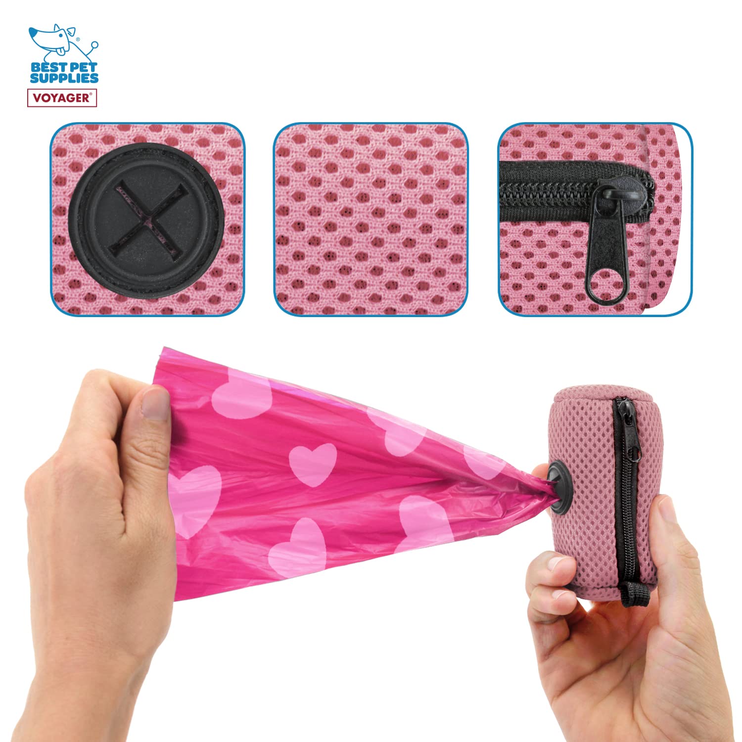 Best Pet Supplies Dog Poop Bag Holder Leash Attachment, Color, Reusable Mesh Dispenser Pouch For Travel, Walking, Park, And Outd