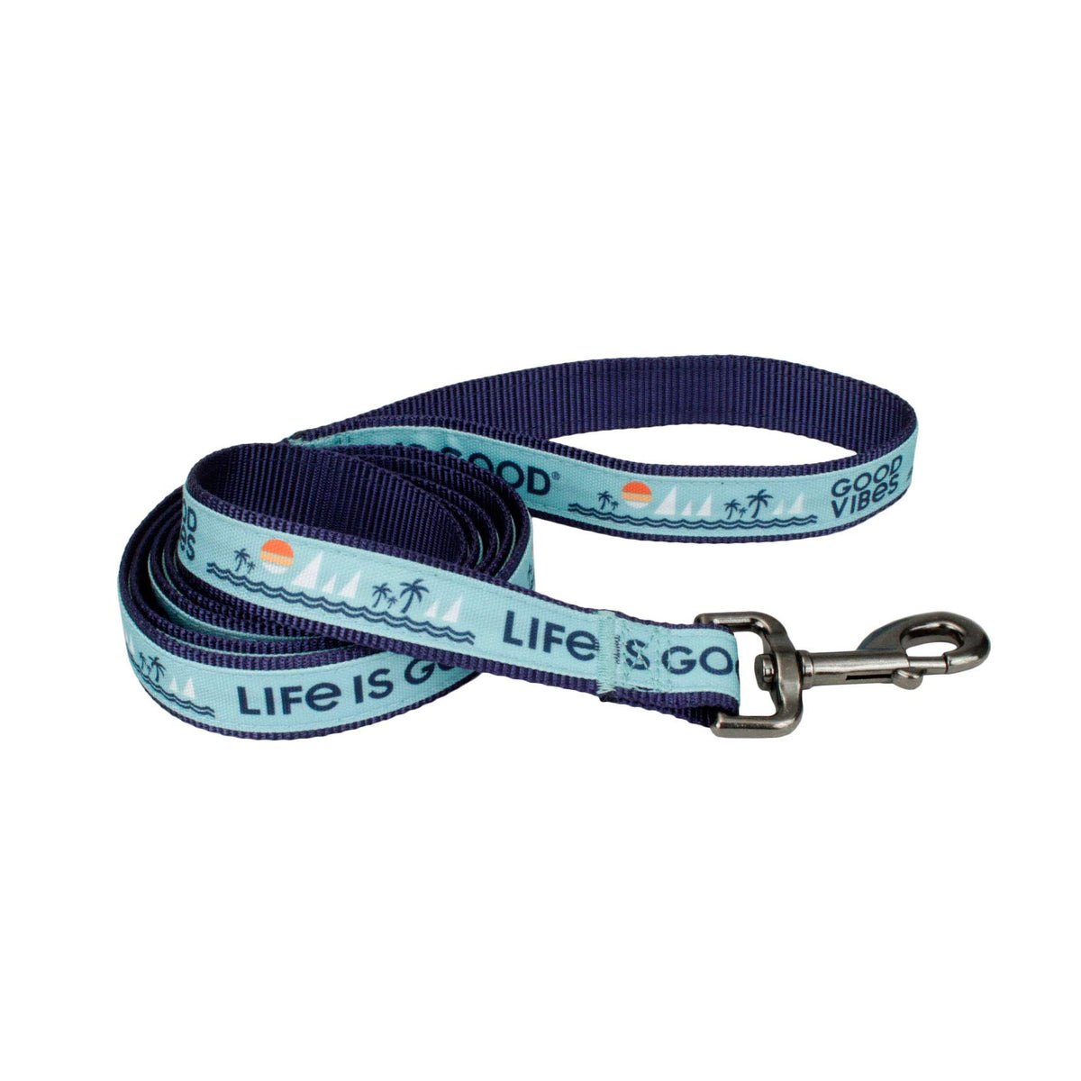 Coastal - Life Is Good - Canvas Overlay Dog Leash, Blue Good Vibes, 5/8' X 6'