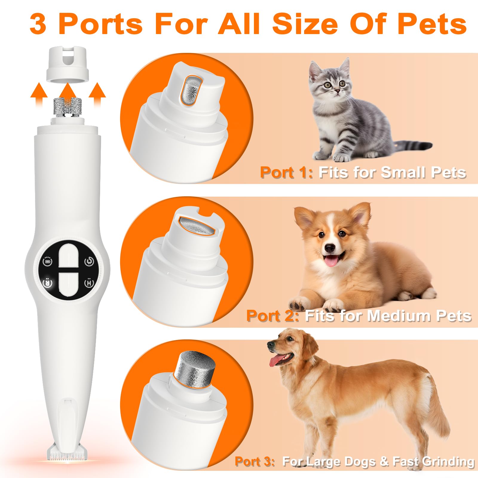 Dog Paw Trimmer With Led Light, Upgraded 2 In 1 Dog Grooming Kit, Cordless Pet Nail Trimmers Grinder With 3 Ports For Small Medi