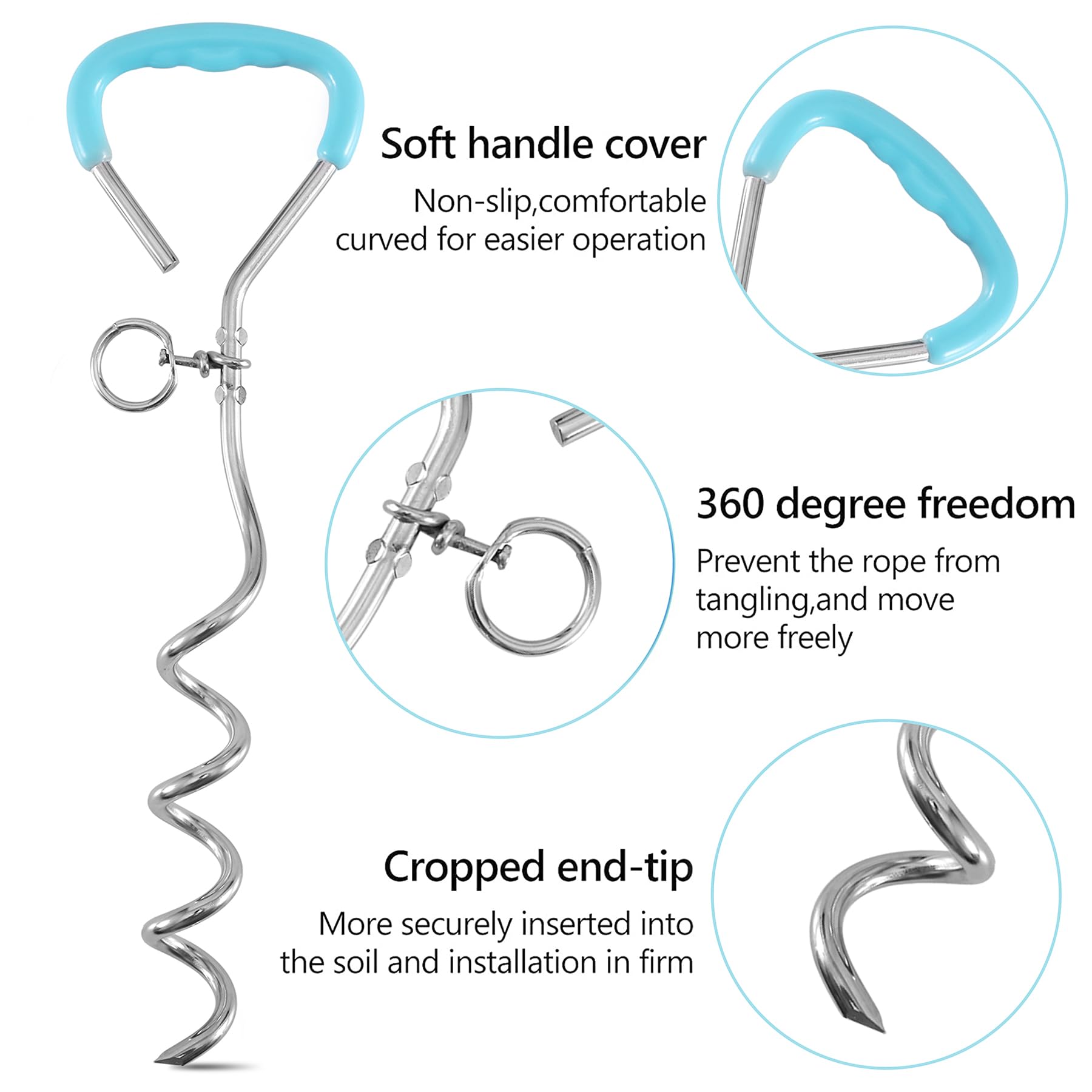 Dog Tie Out Cable And Stake,20Ft Outside Dog Run Cable Leash&Chain With Shock Spring For Camping And Yard, 16'' Heavy Duty Anti